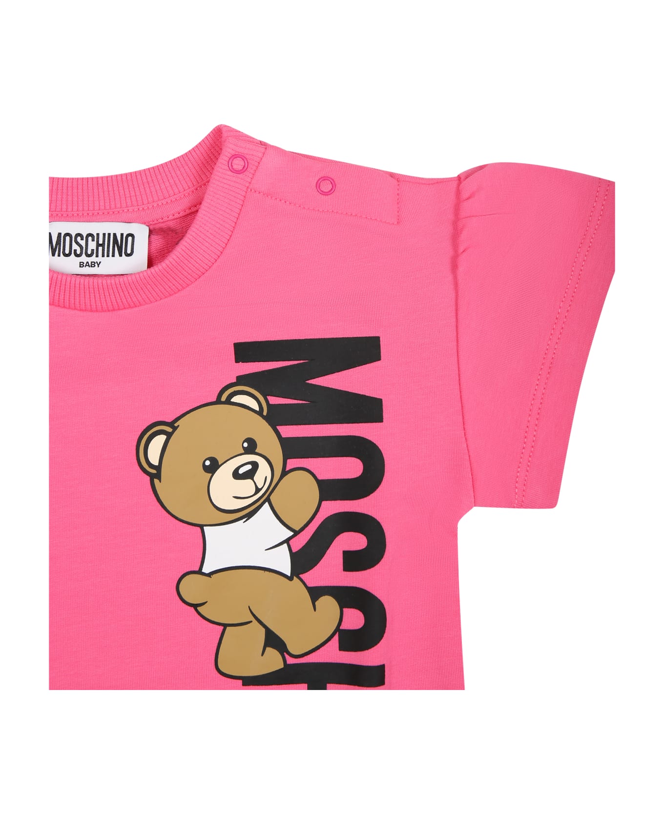 Moschino Fuchsia Dress For Baby Girl With Teddy Bear And Logo - Fuchsia