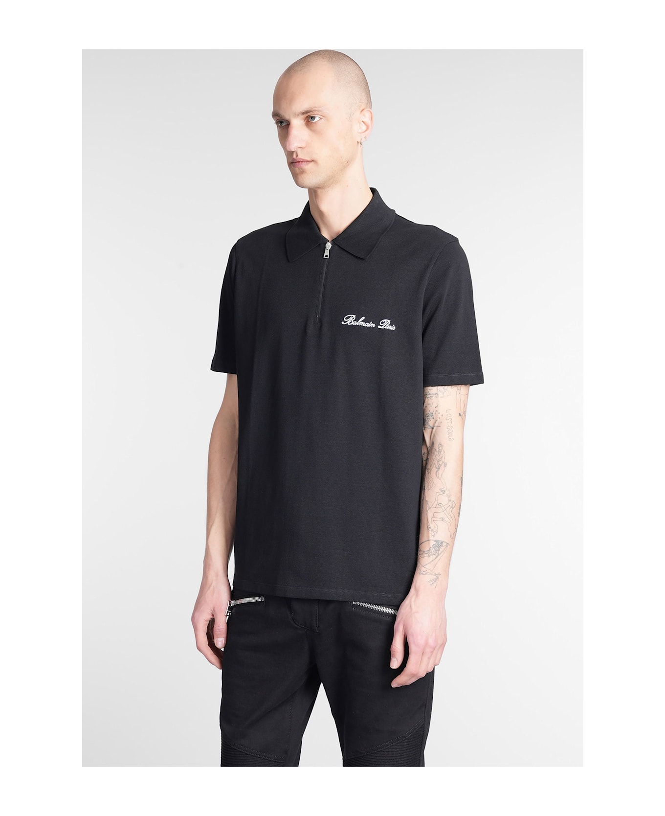 Balmain Polo In Black Cotton - black