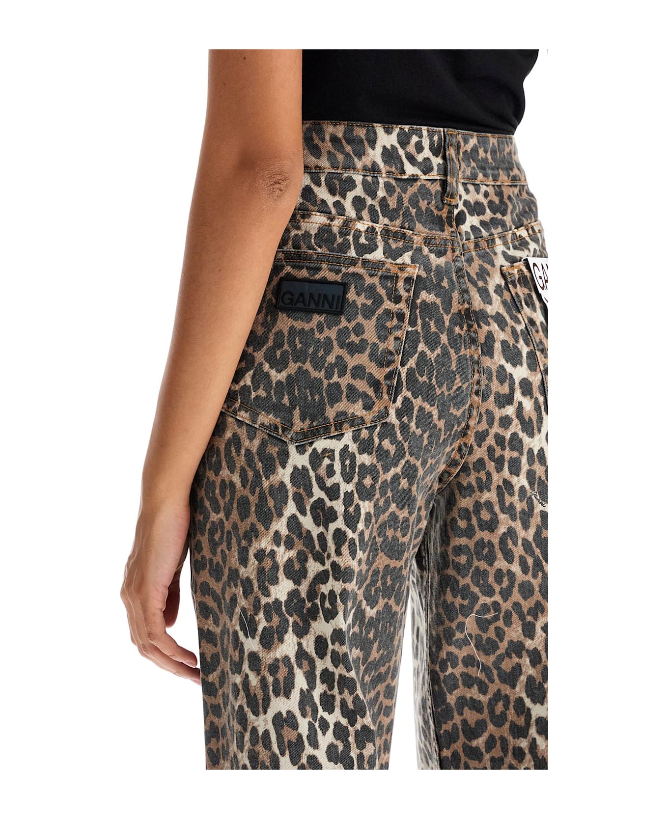Ganni Printed Stretch Denim Wide-leg Jeans - LEOPARD