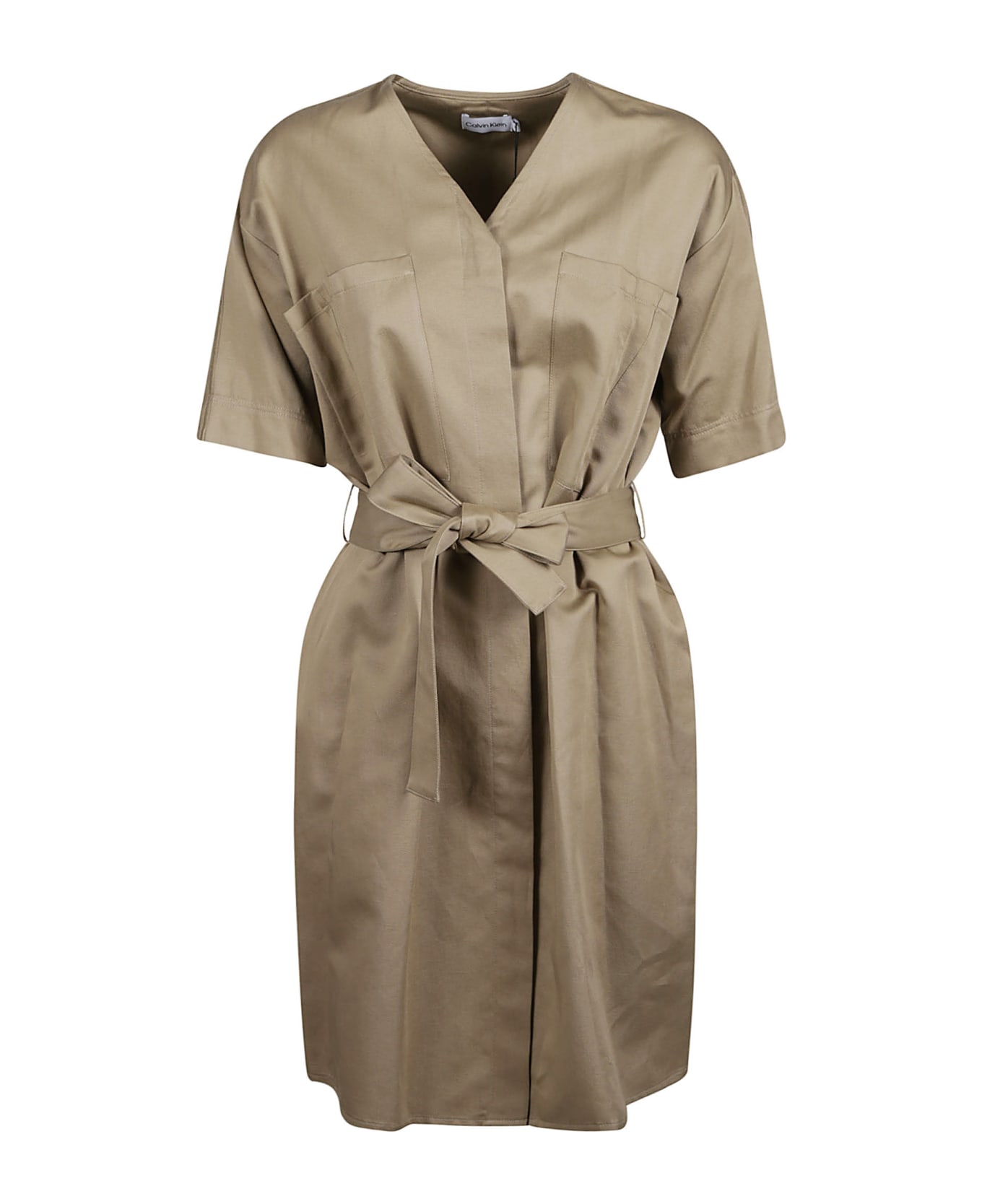 Calvin Klein Linen Belted Shift Dress - BEIGE ワンピース＆ドレス