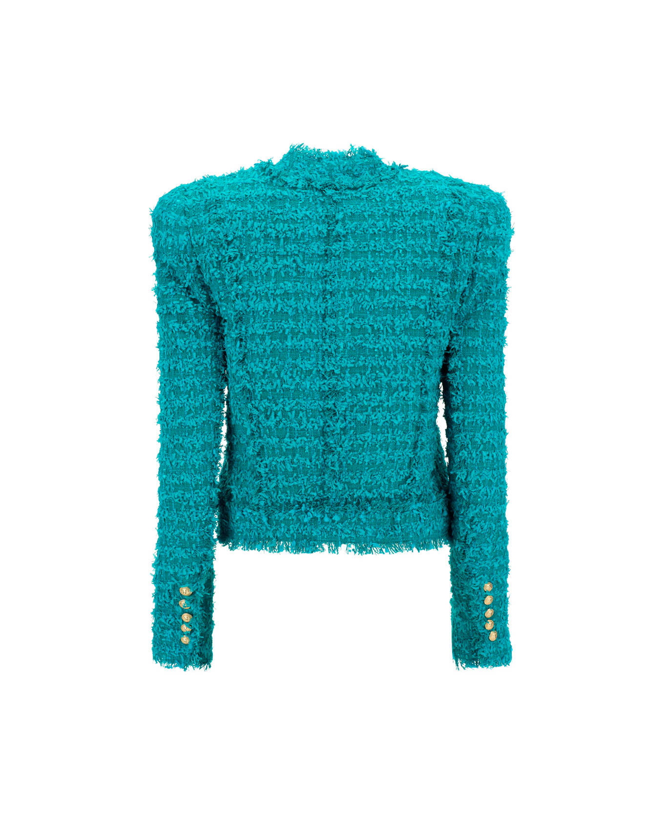 Balmain Collarless Tweed Jacket - Verde