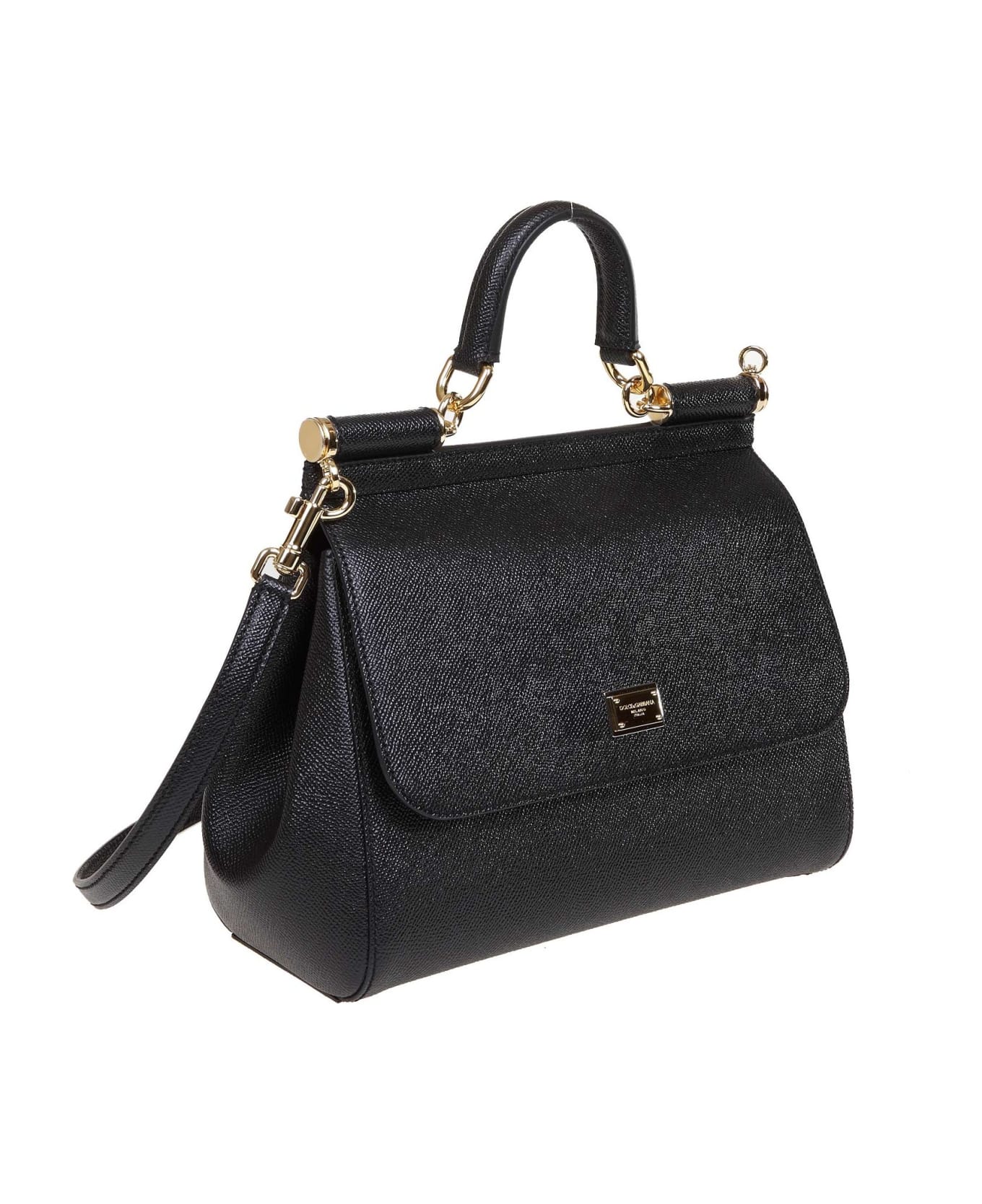 Dolce & Gabbana Medium Sicily Bag In Dauphine Leather - Black