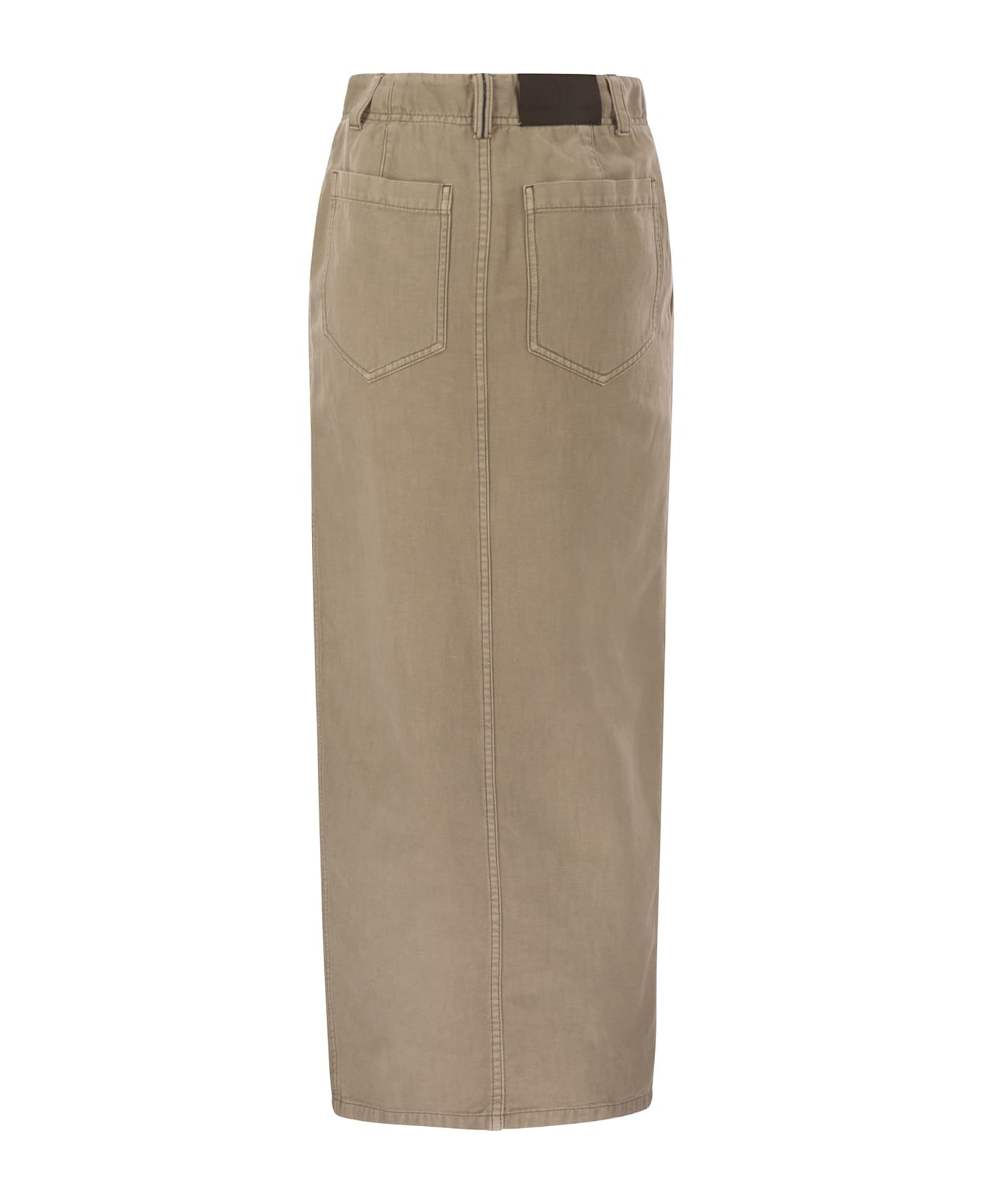 Brunello Cucinelli Chino Skirt In Garment-dyed Cotton And Linen Cover - Beige