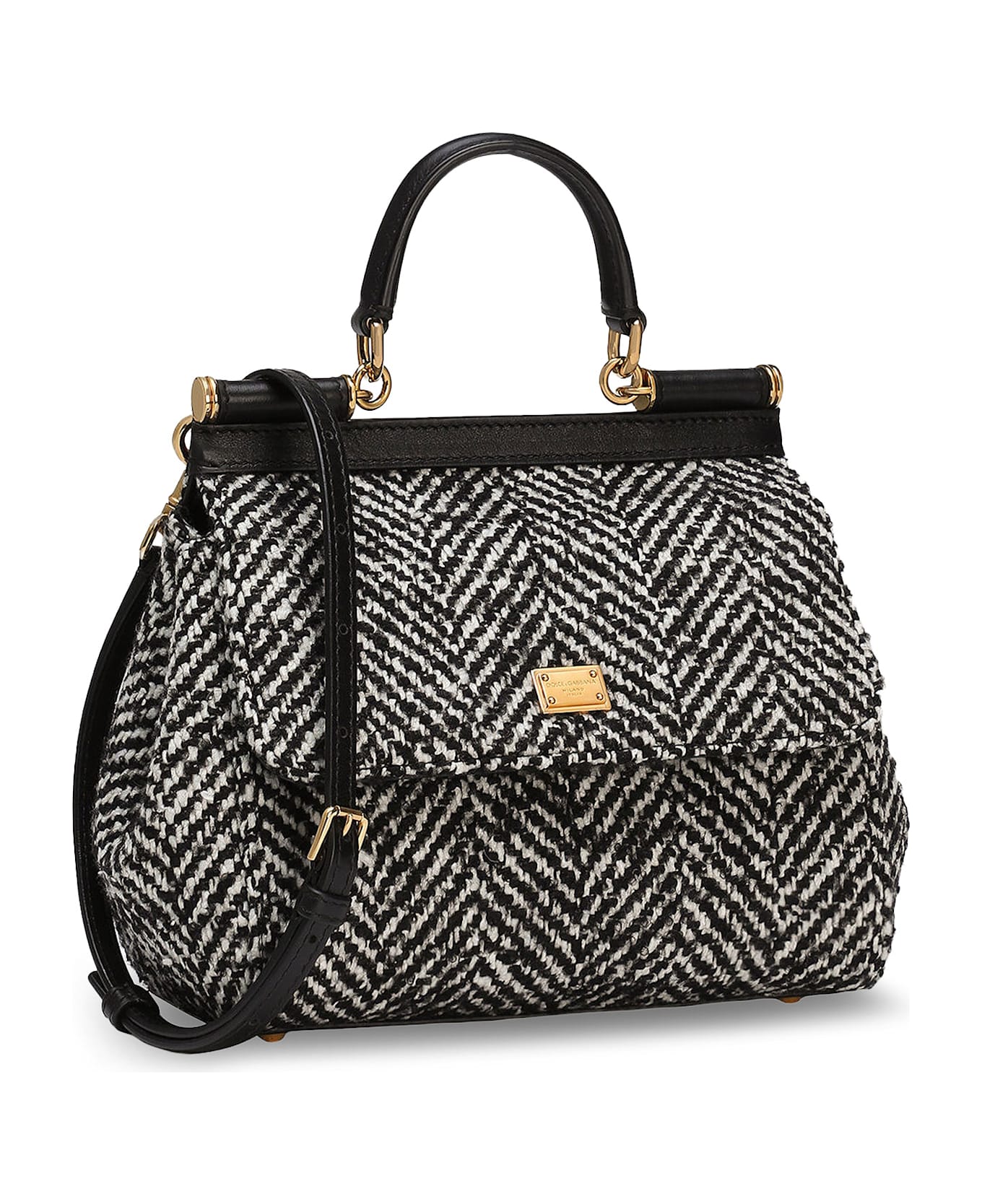 Dolce 
Gabbana Sicily Medium Chevron Fabric Shoulder Bag - White