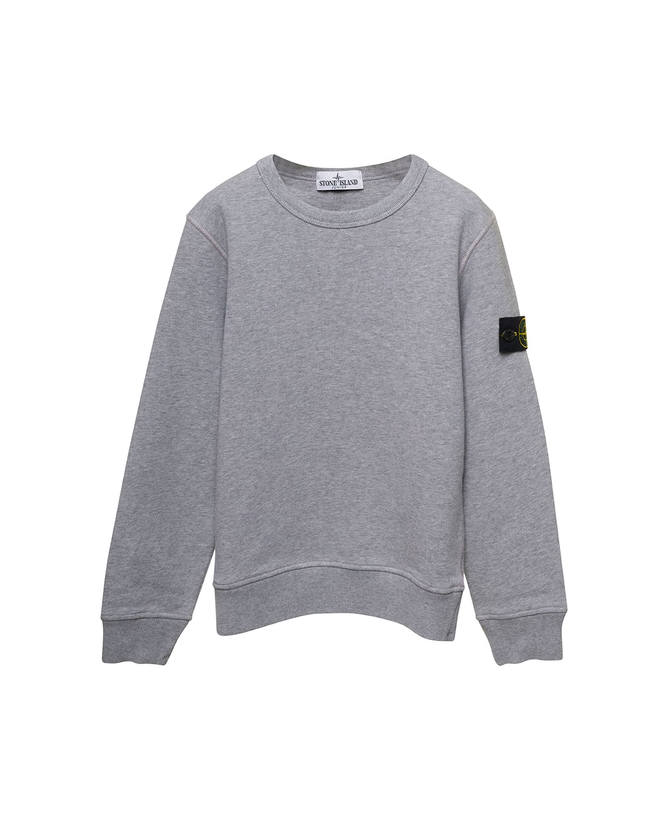 Stone Island Junior Grey Long-sleeved Sweatshirt And Patch Logo With Buttons In Cotton Boy ニットウェア＆スウェットシャツ