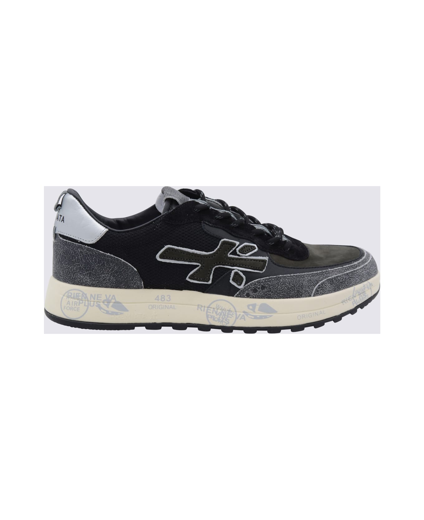 Premiata Black And Grey Leather Nous Sneakers