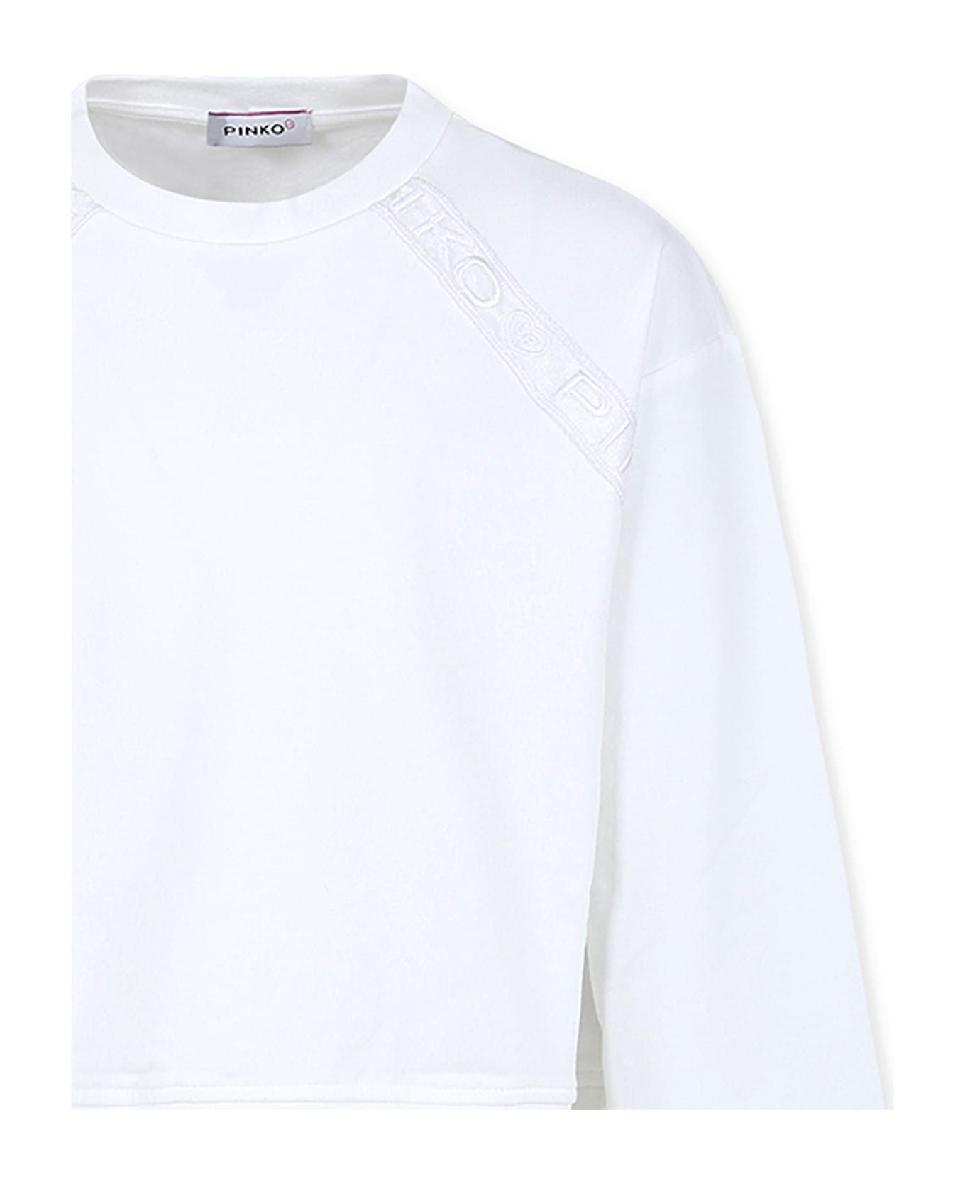 Pinko White Sweatshirt For Girl With Logo - White