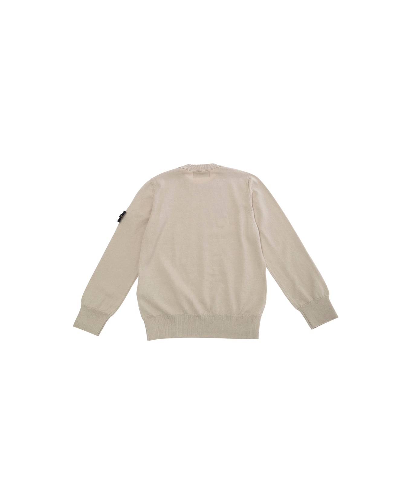 Stone Island Junior Beige T-shirt With Round Neck And Logo Patch On The Sleeve I Cotton Boy - Beige