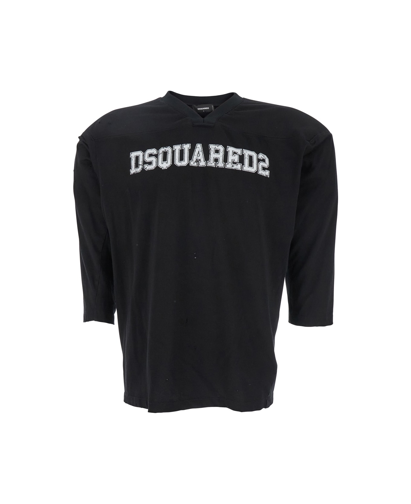 Dsquared2 'football' Black T-shirt With Shoulder Pads And Lettering Logo Print On The Front In Cotton And Viscose Blend Man - Black