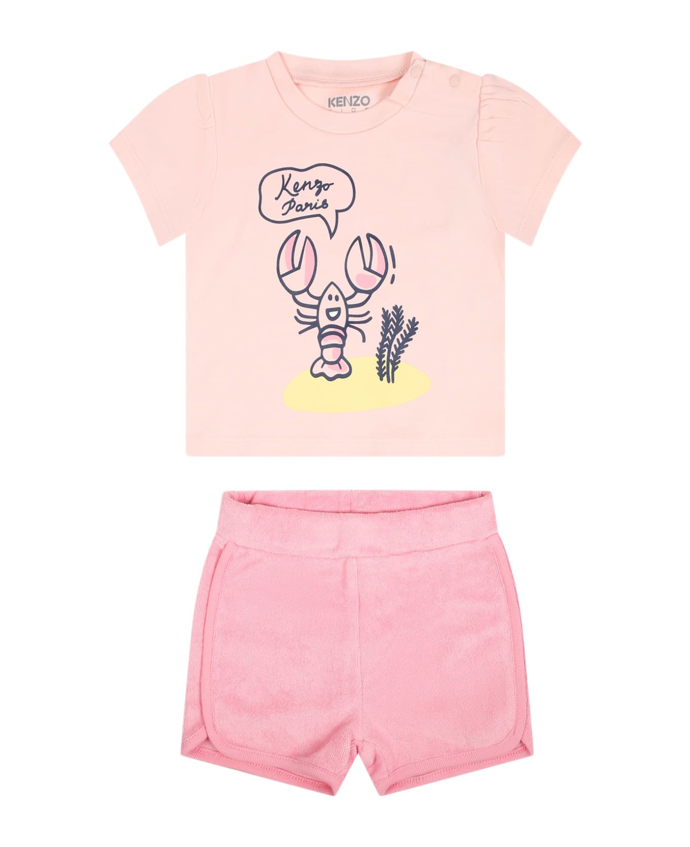 Kenzo Kids Pink Sporty Suit For Baby Girl With Printing - Pink ボトムス