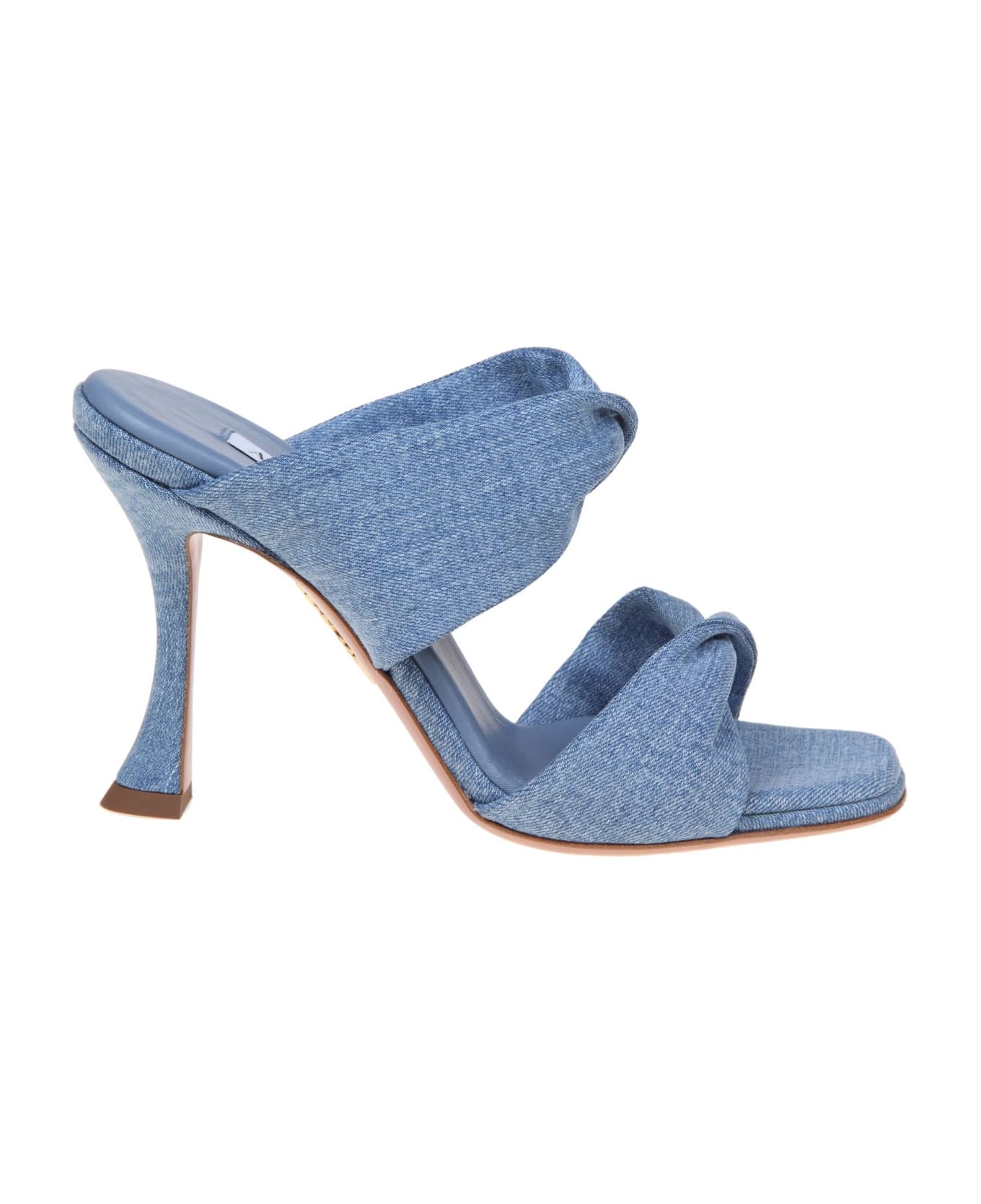 Aquazzura Twist 95 Sandal In Denim Fabric - Light blue