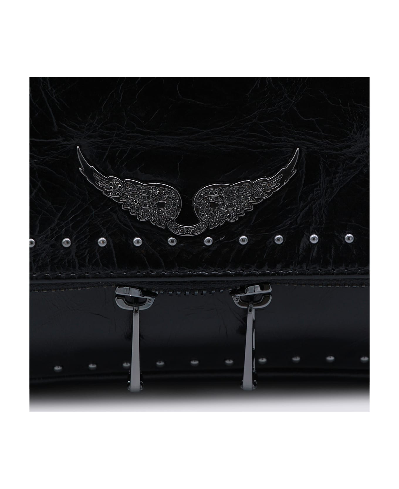 Zadig & Voltaire Black Leather Rock Ii Vintage Patent Studs Shoulder Bag - Black