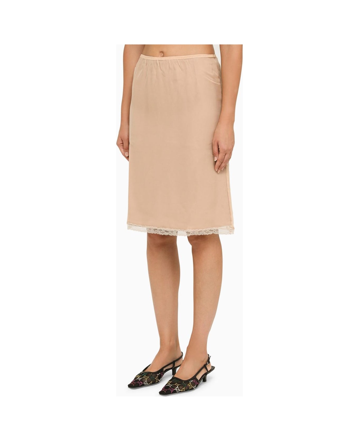 Gucci Nude Acetate Skirt With Lace - Powder