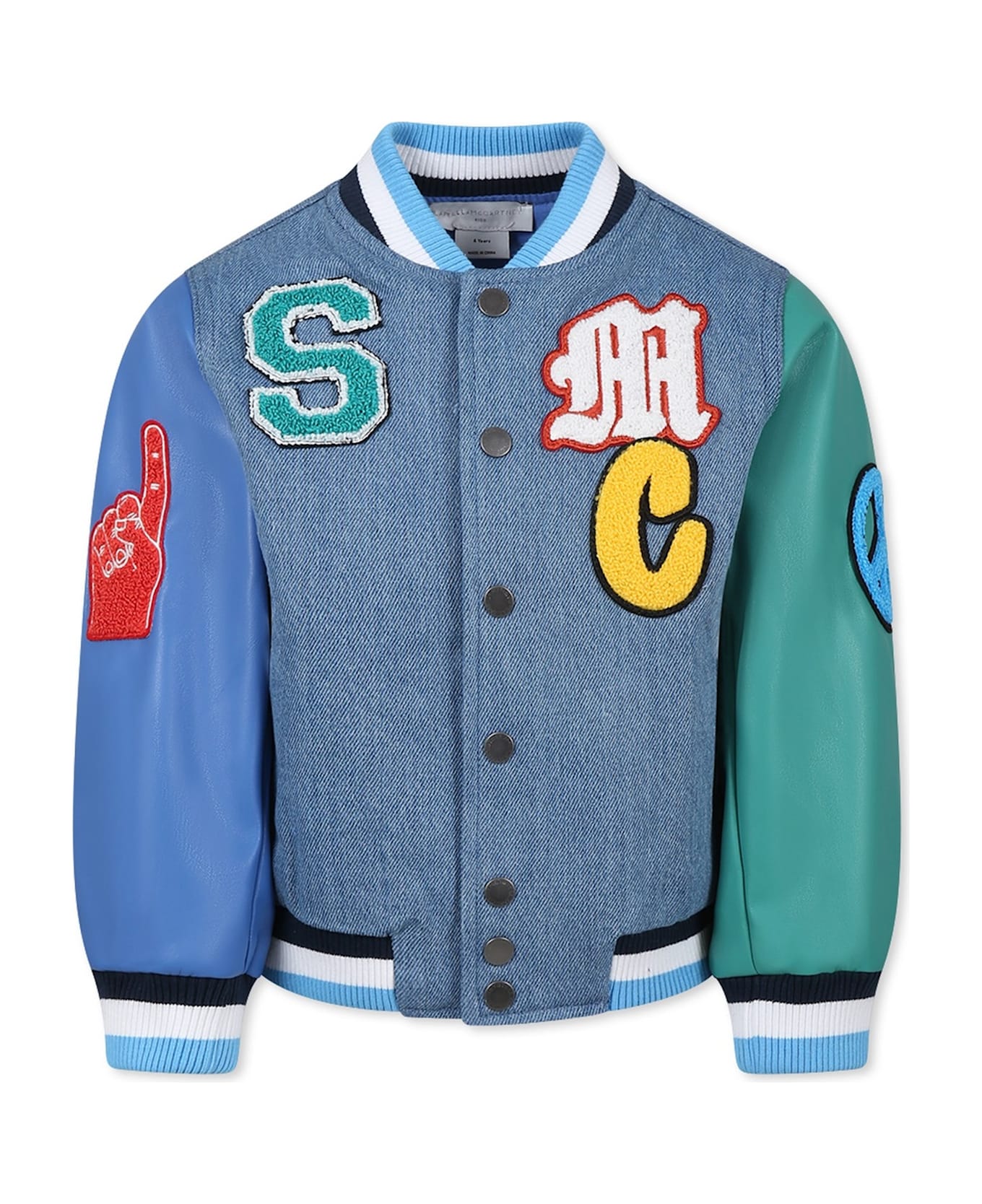 Stella McCartney Kids Denim Bomber Jacket For Boy With Embroidery - Denim
