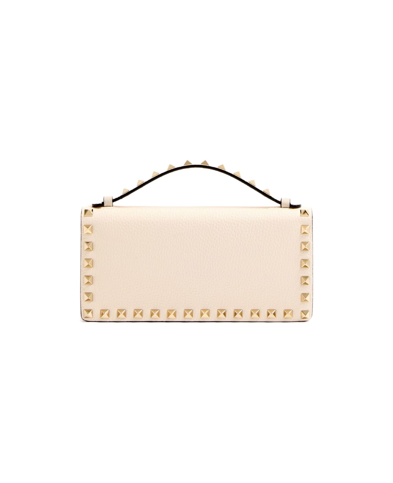 Valentino Garavani Rockstud Leather Wallet On Chain - Ivory