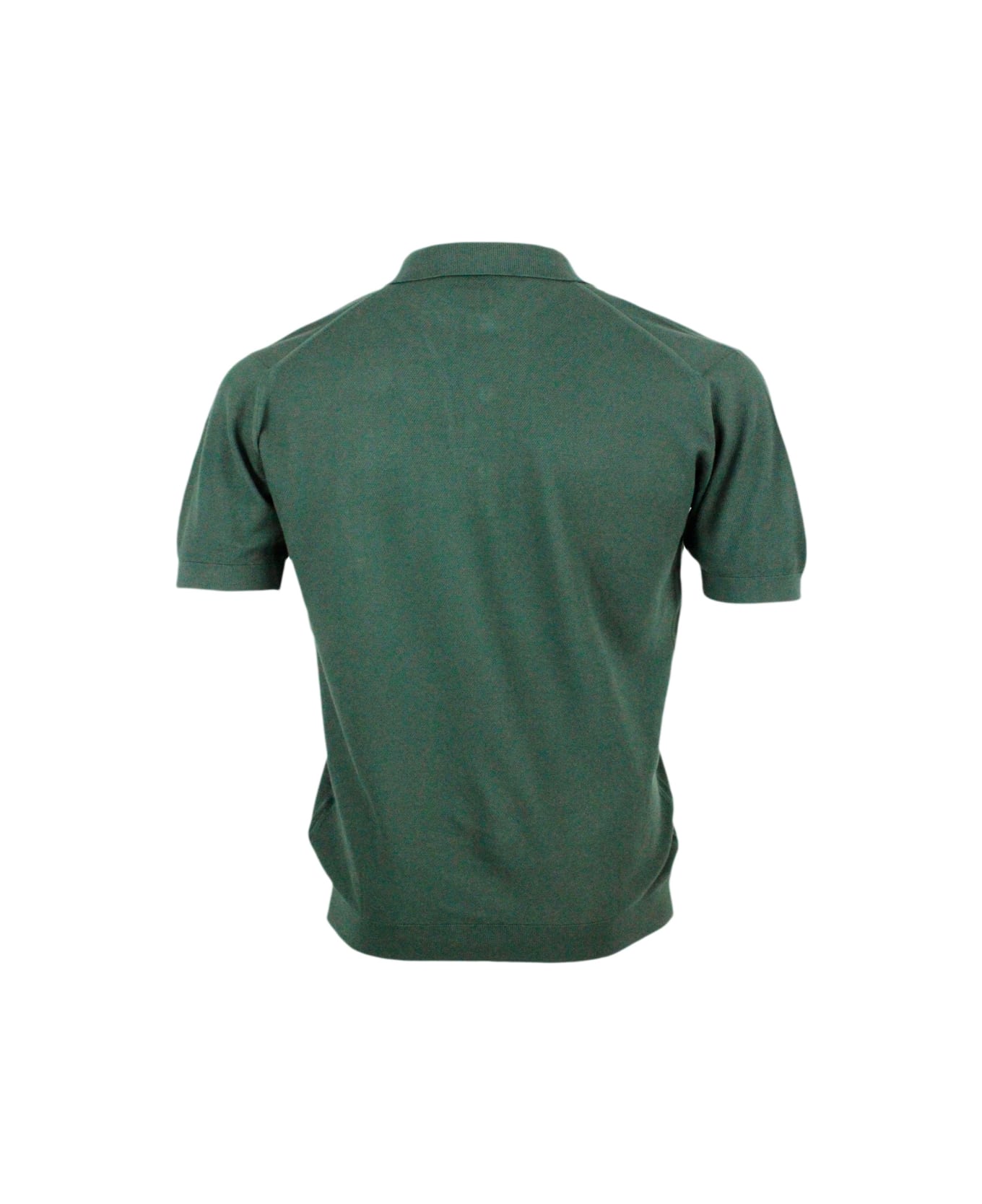 John Smedley Short-sleeved Sustainable Polo Shirt In Extrafine Piqué Cotton Thread With Three Buttons - Green