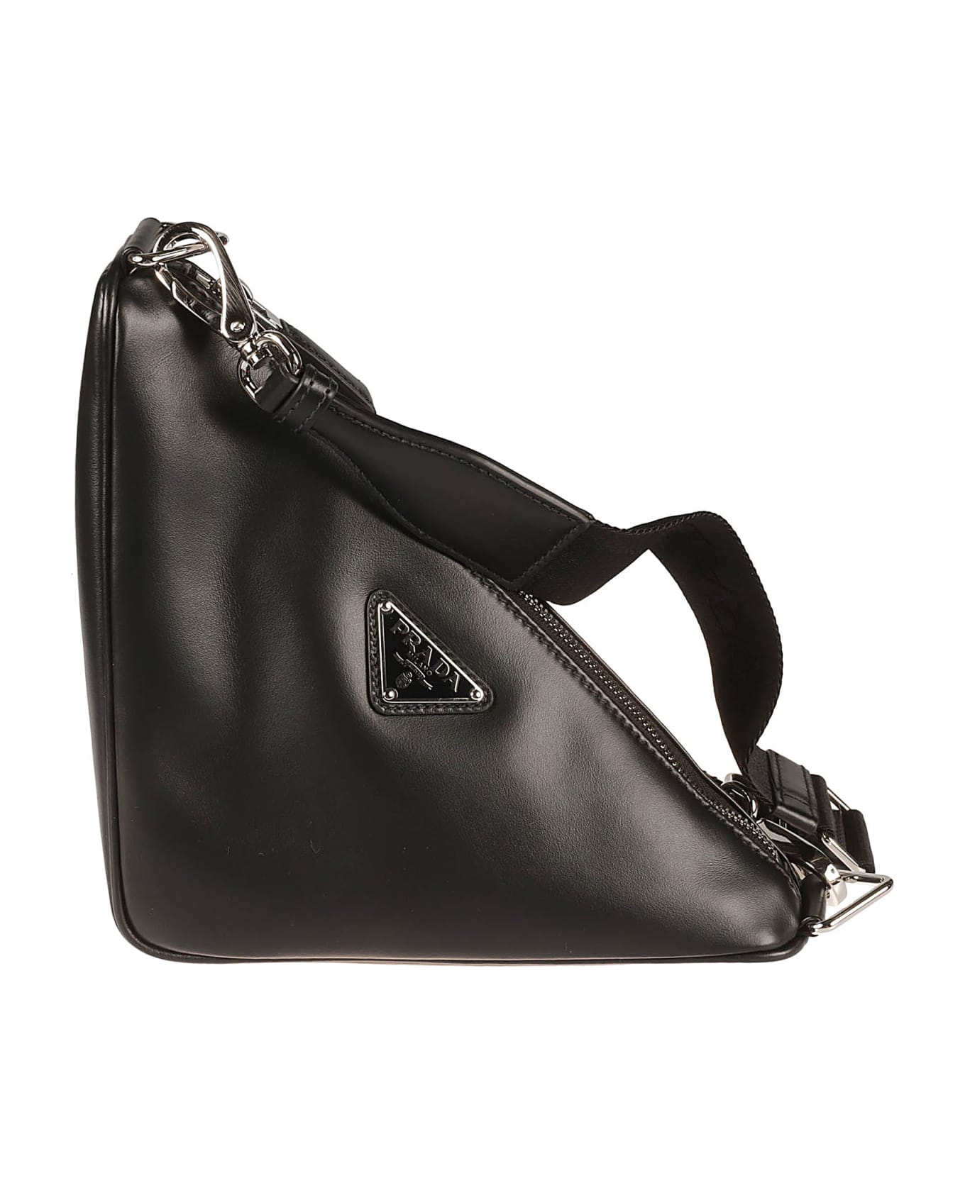 Prada Triangle Logo Detail Shoulder Bag - Black