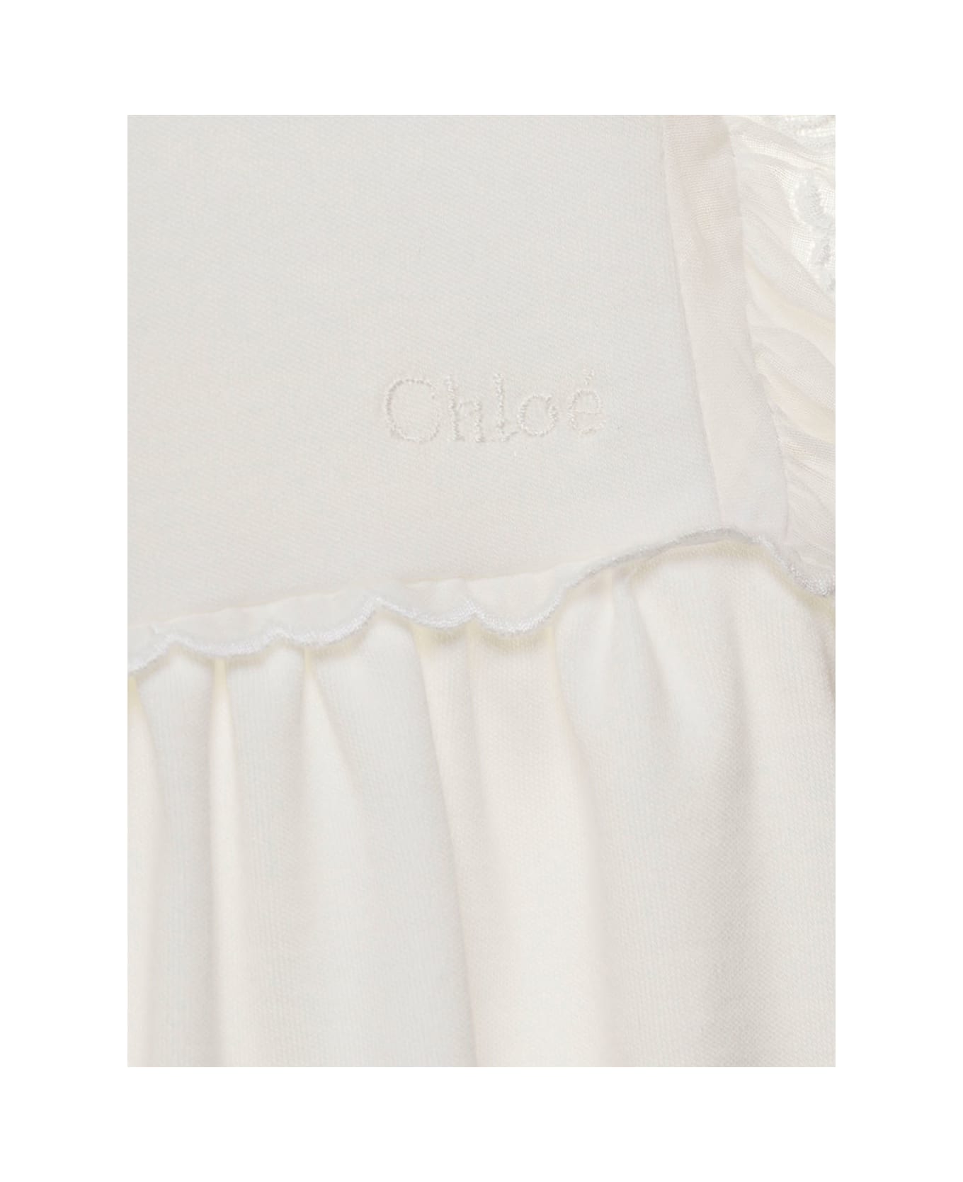 Chloé White Romper With Volant And Embroidered Logo In Cotton Girl - White ボディスーツ＆セットアップ