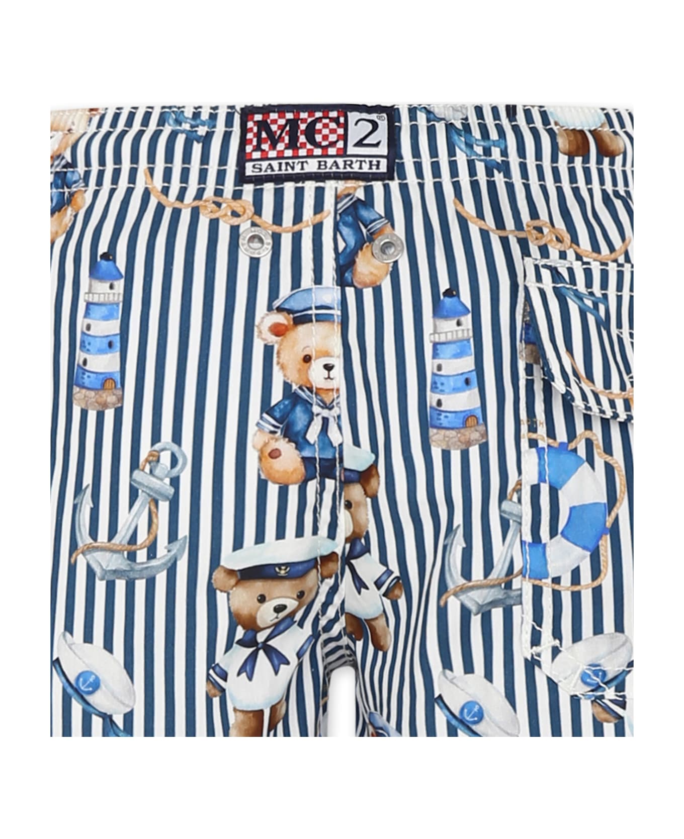 MC2 Saint Barth Blue Swim Short For Boy With Bear - Blue