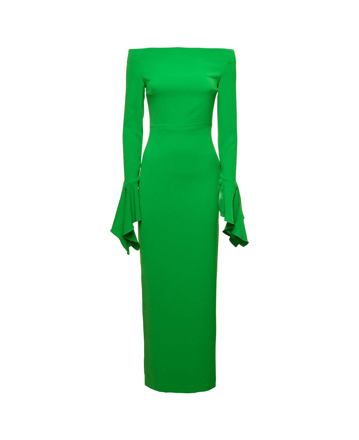 Solace London 'amalie' Maxi Green Dress With Straight Neckline And Volant Detail In Polyester Woman - Bright green ワンピース＆ドレス