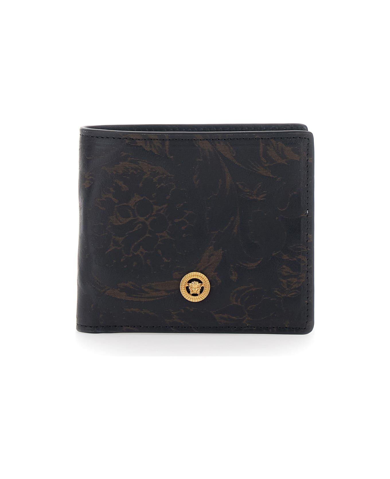 Versace Black Bi-fold Wallet With Medusa Plaque On The Front And Logo Lettering On The Rear In Ecoleather Man - Black
