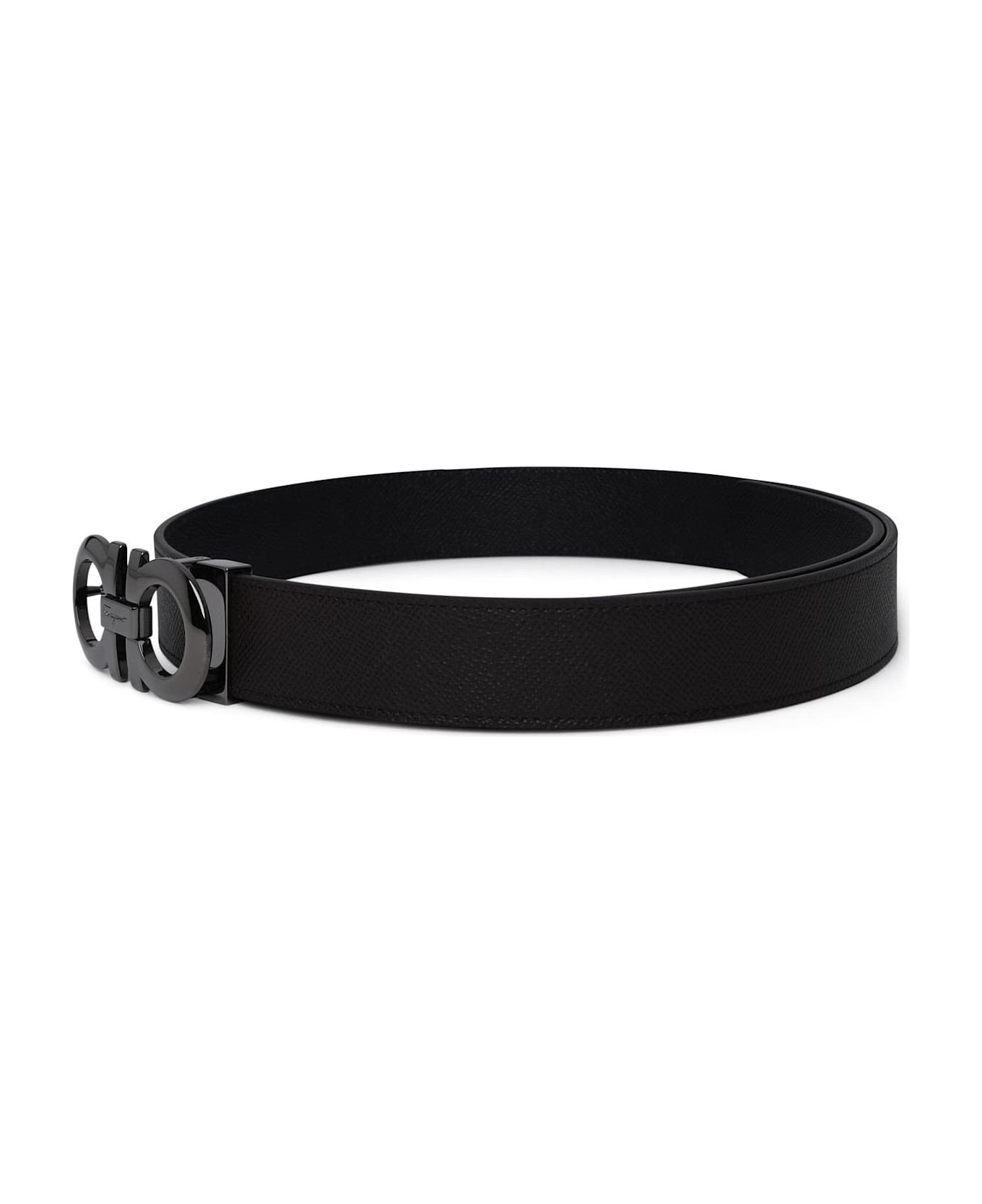 Ferragamo Hammered Leather Reversible Belt - Black