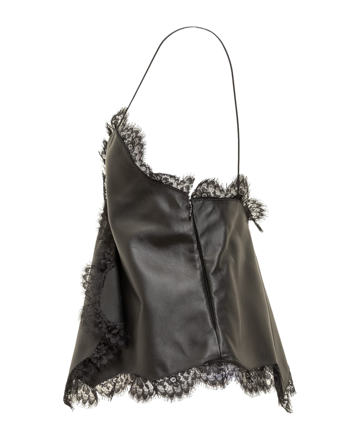 Off-White Nappa Leather And Lace Top - BLACK