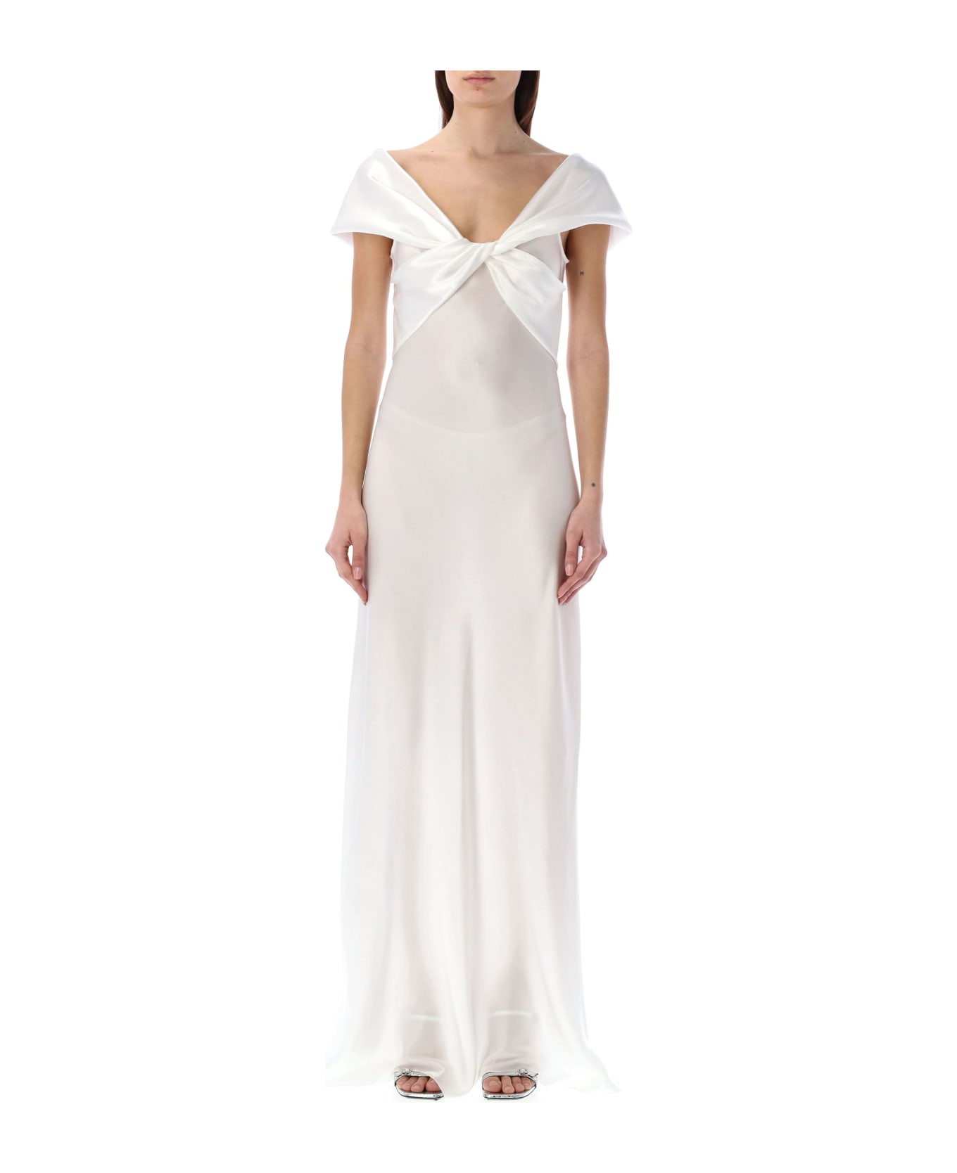 Alberta Ferretti Satin Long Dress - WHITE ワンピース＆ドレス
