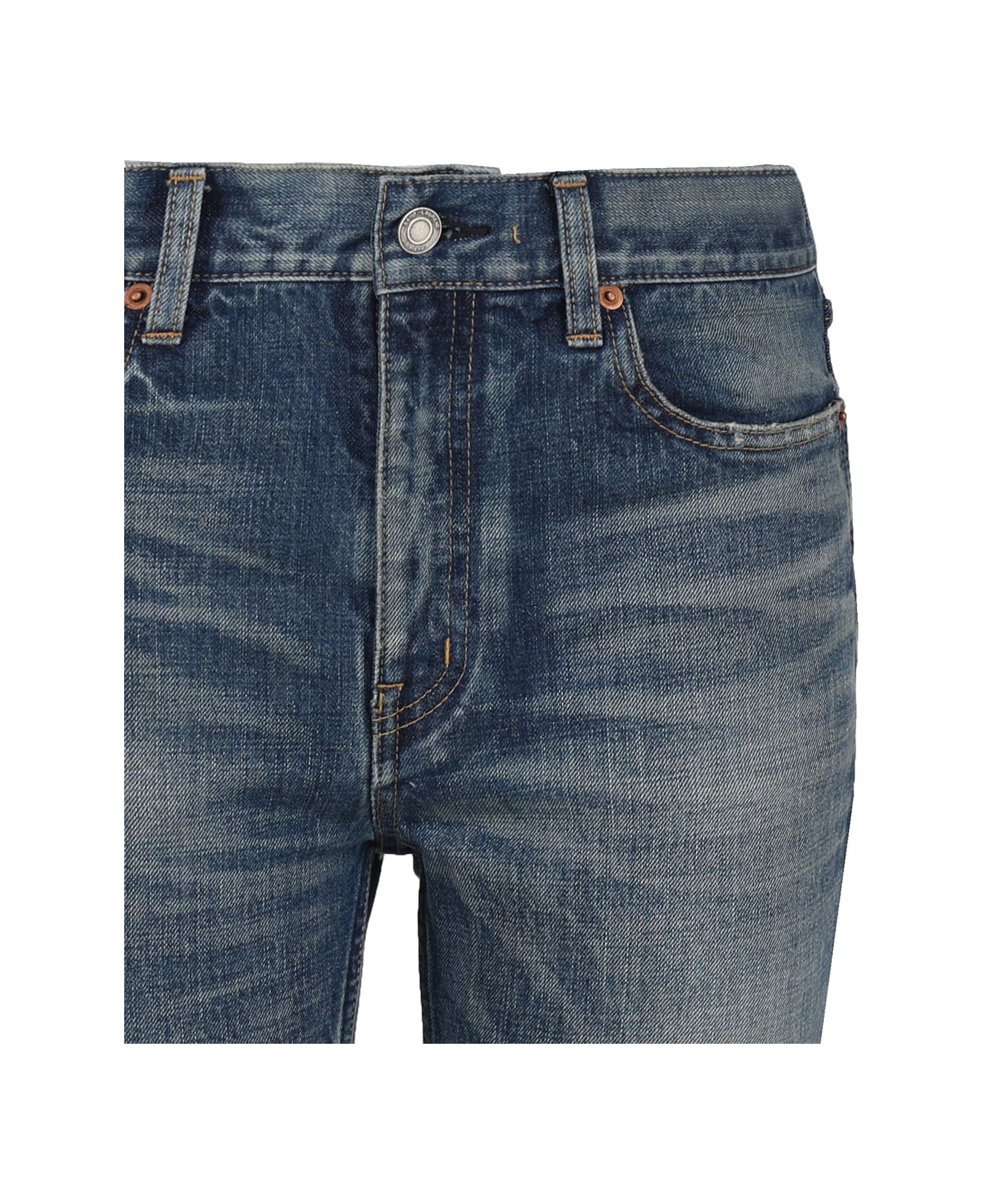 Saint Laurent Blue Denim Straight Leg Jeans - John Richmond Junior star-studded logo sweatshirt