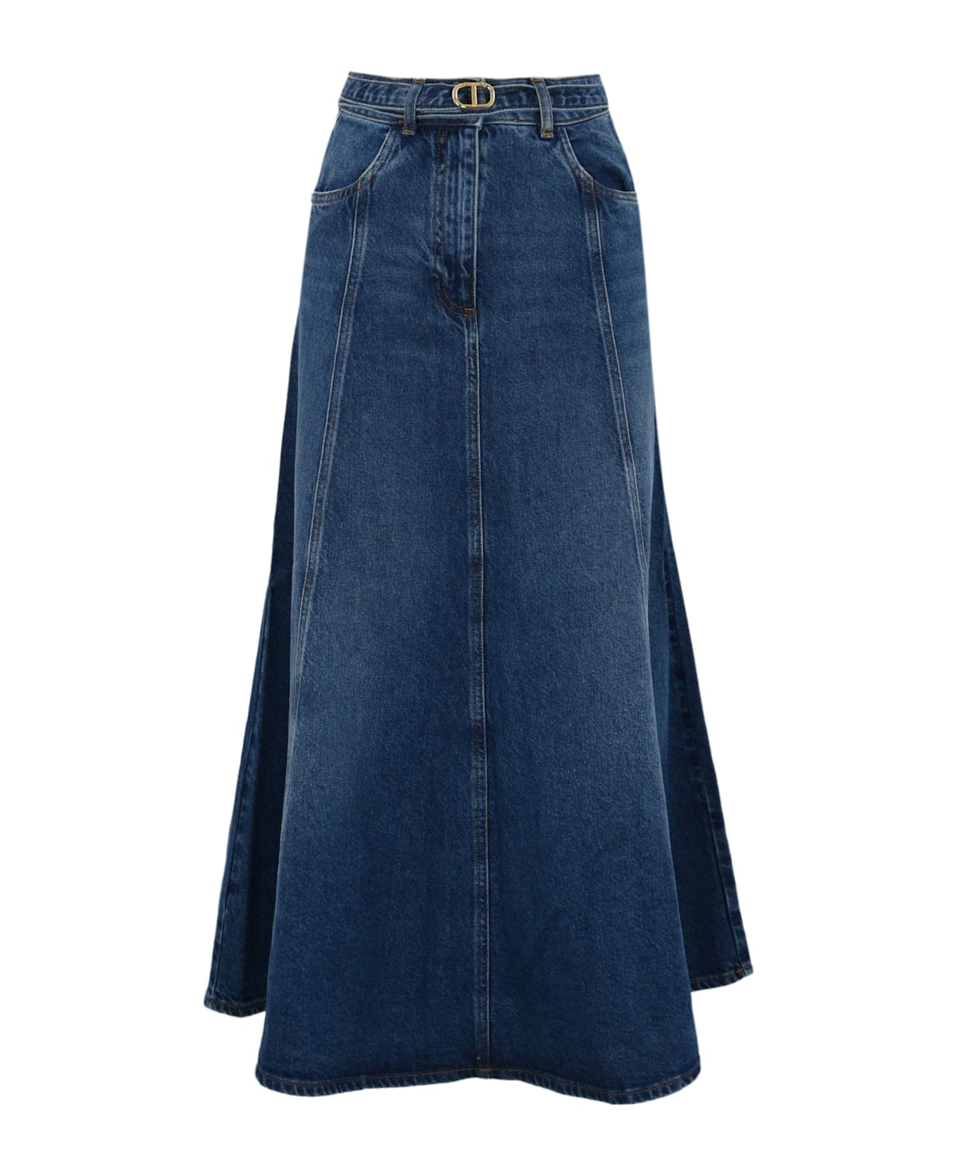 TwinSet Denim Skirt With Oval-t Belt - Denim