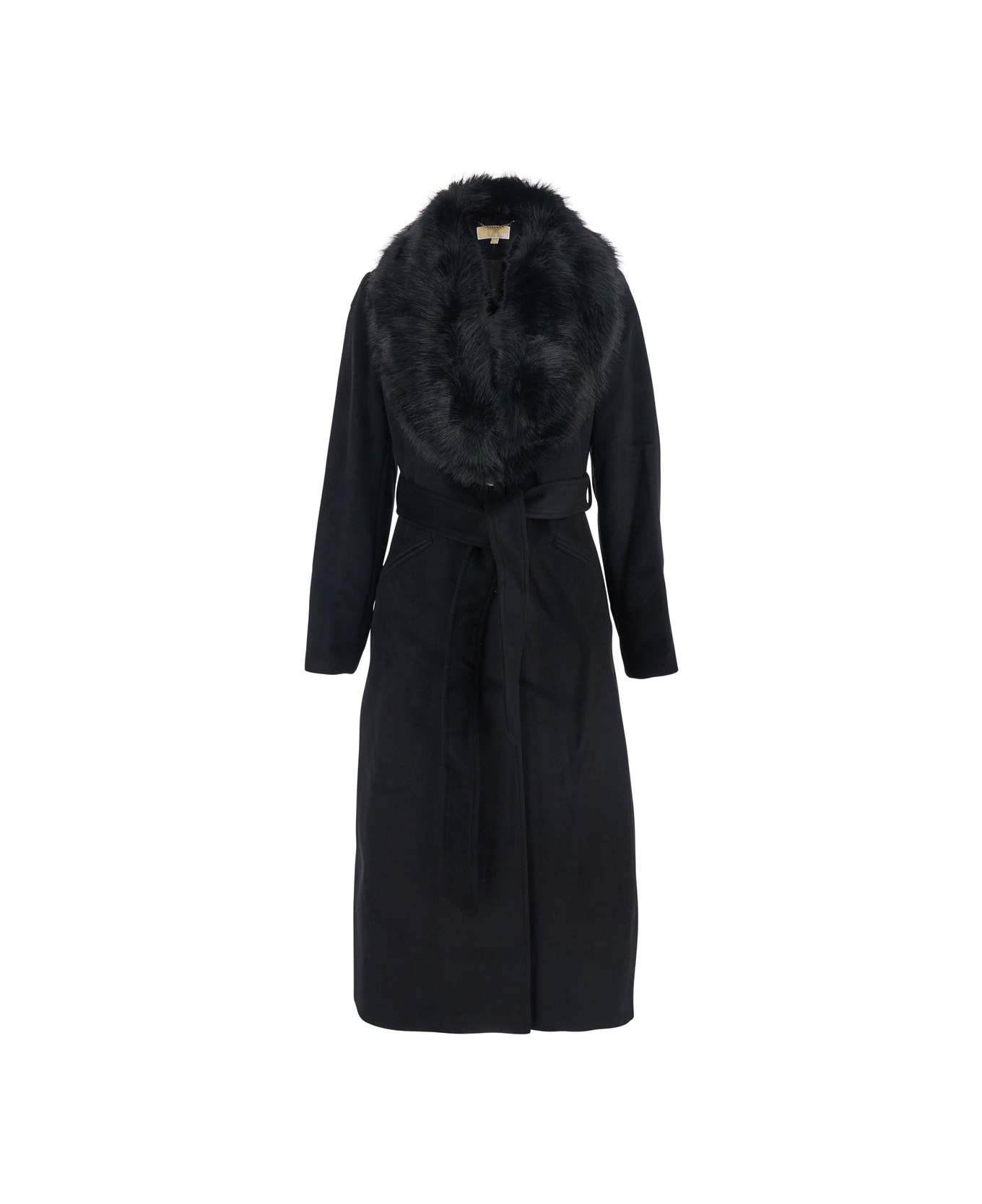 MICHAEL Michael Kors Black Coat With Classic Lapels With Removable Fur In Wool Blend Woman - Black