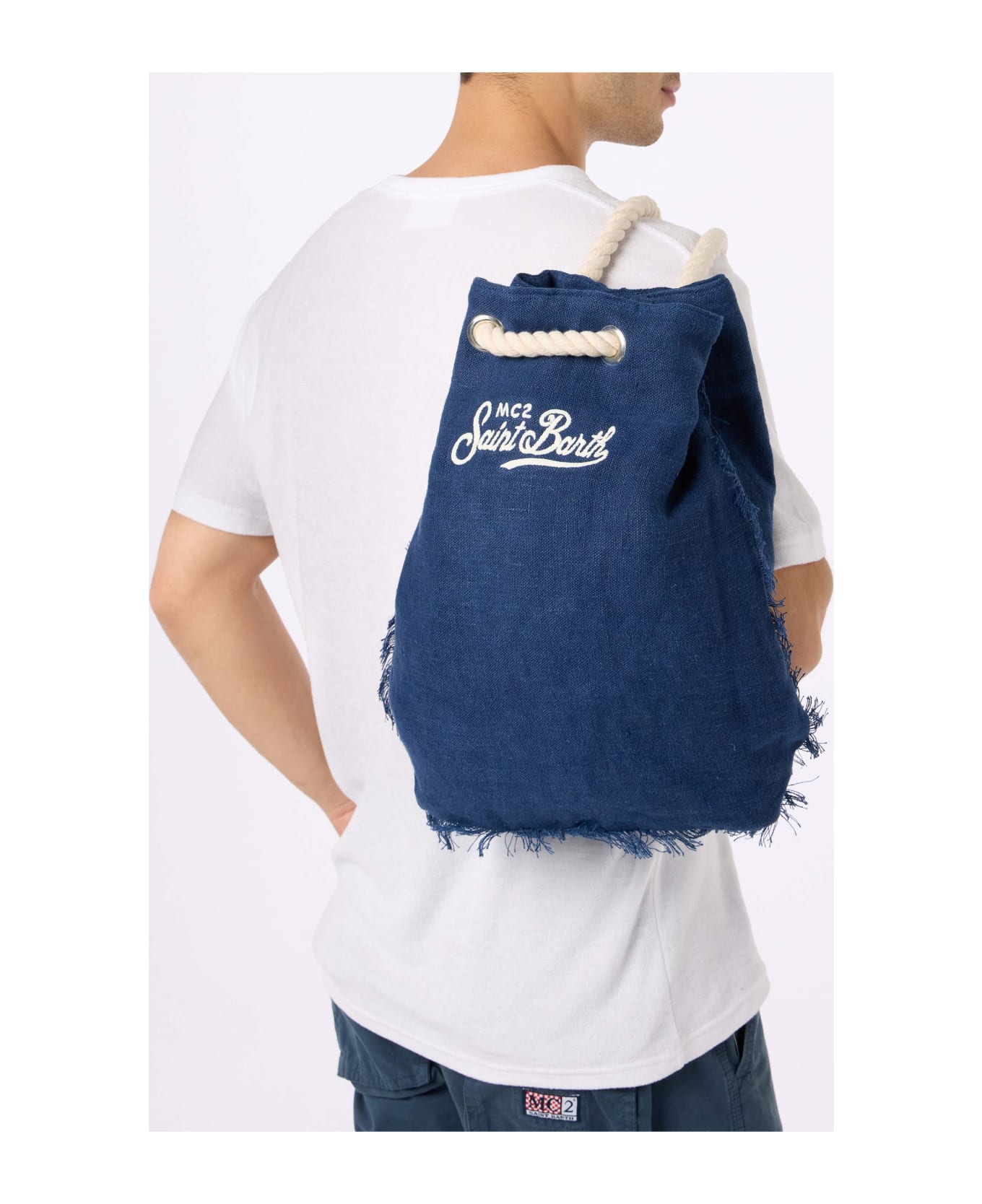 MC2 Saint Barth Blue Boat Linen Backpack - BLUE
