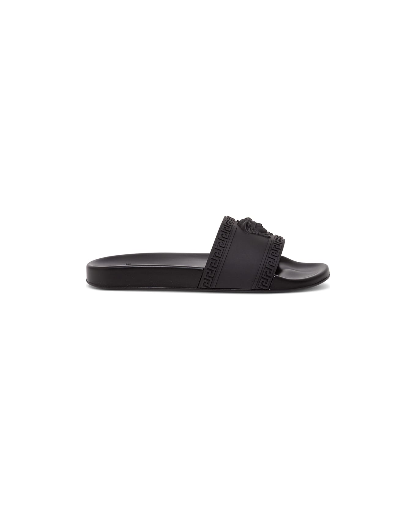 Versace Black Rubber Slide Sandals With Medusa Detail Versace Man - Black