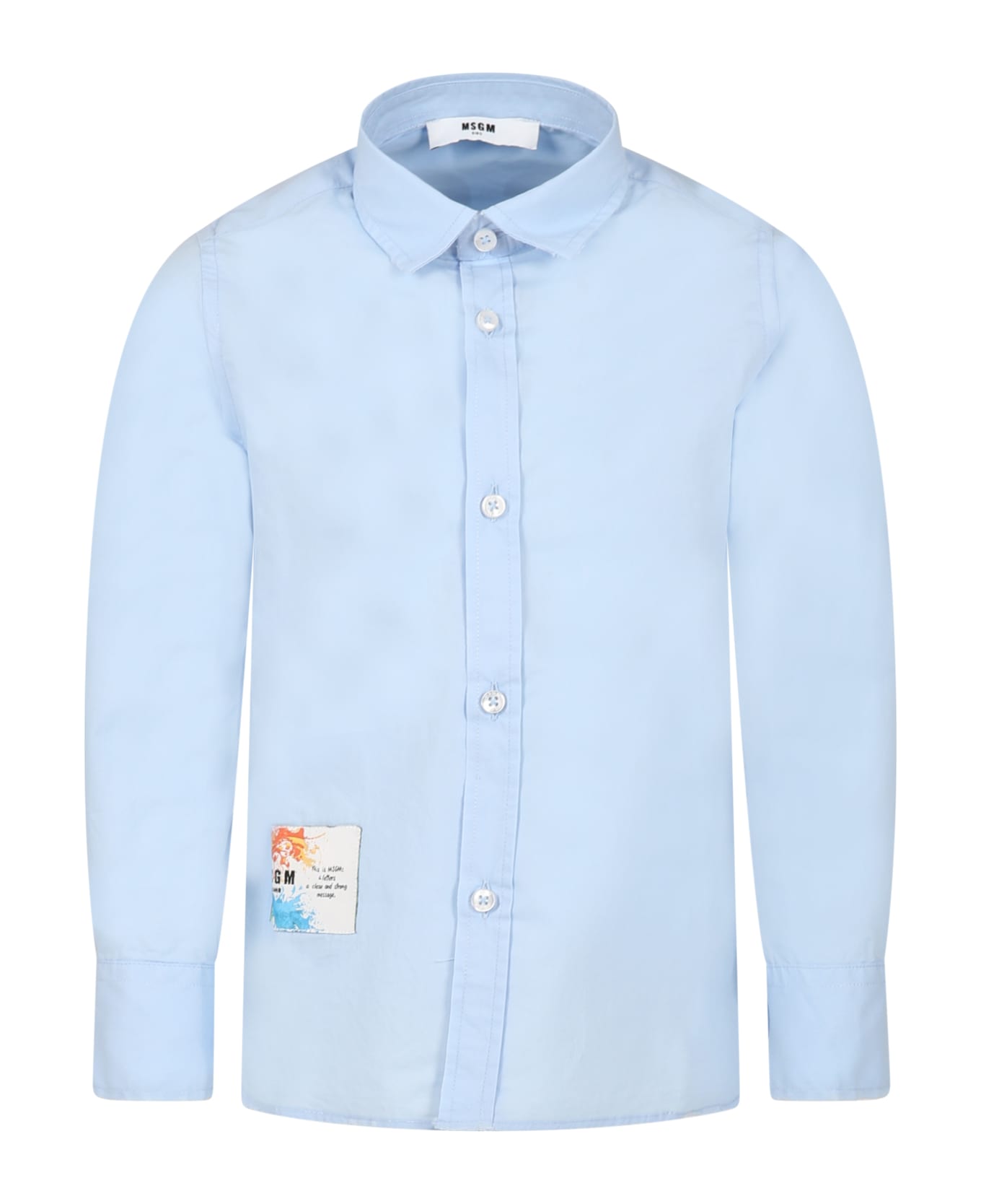 MSGM Light Blue Shirt For Boy With Logo - Light Blue
