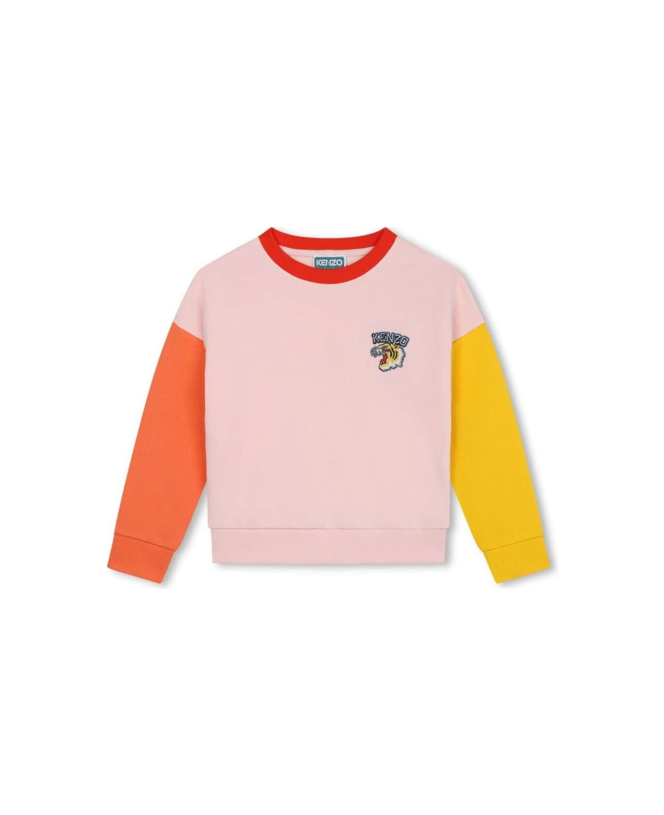 Kenzo Kids Pink Sweater With Tiger Patch In Cotton Girl - Pink ニットウェア＆スウェットシャツ