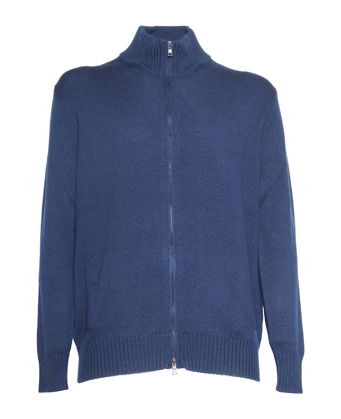 Ballantyne T Neck Zipped Cardigan - BLUE