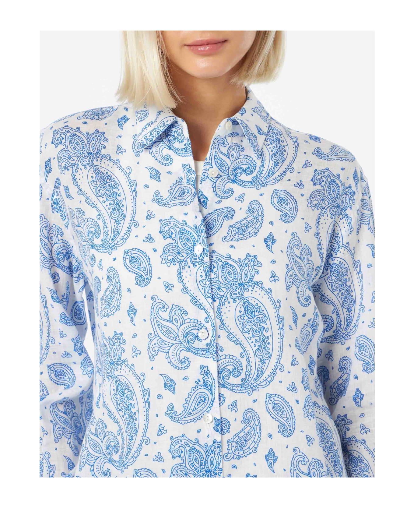 MC2 Saint Barth Woman Paisley Linen Classic Shirt Meredith - BLUE