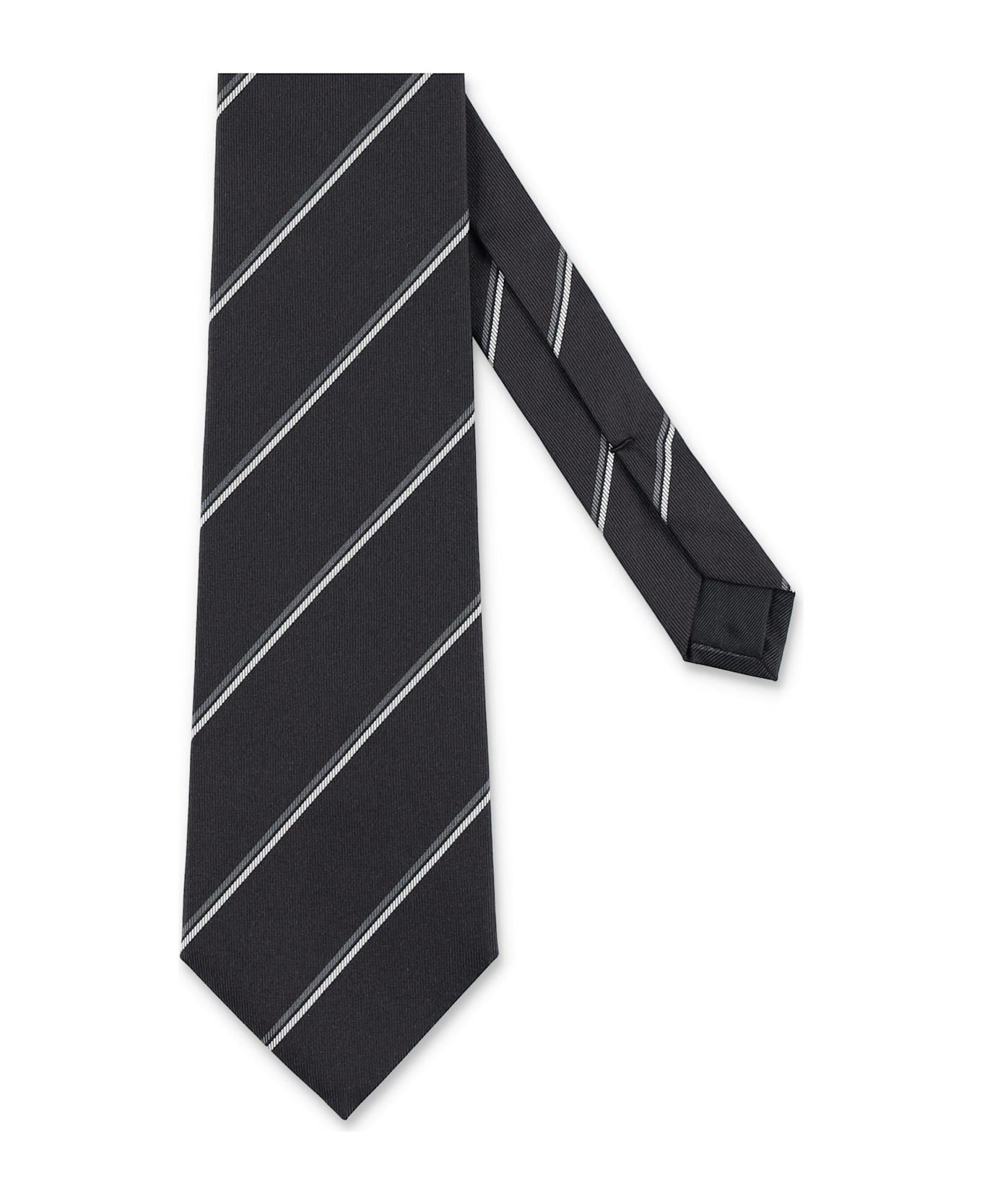 Saint Laurent Striped Wide Tie - BLACK GREY