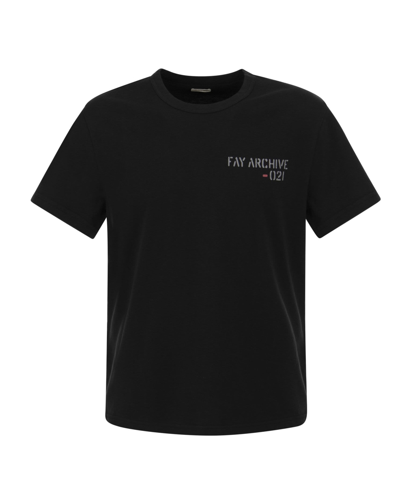 Fay Crew-neck T-shirt With Logo - Black シャツ