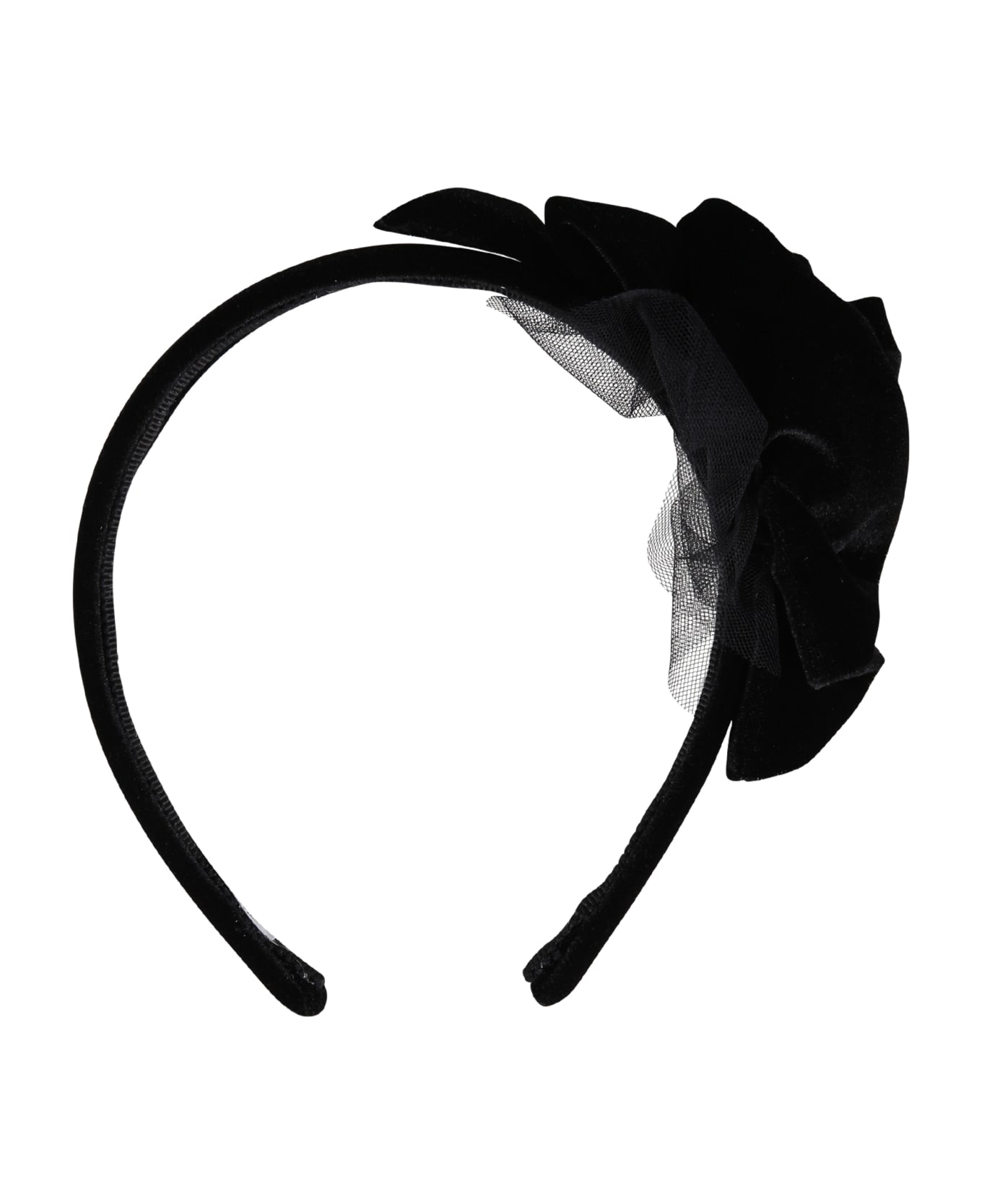 Monnalisa Black Headband For Girl With Rose - Black