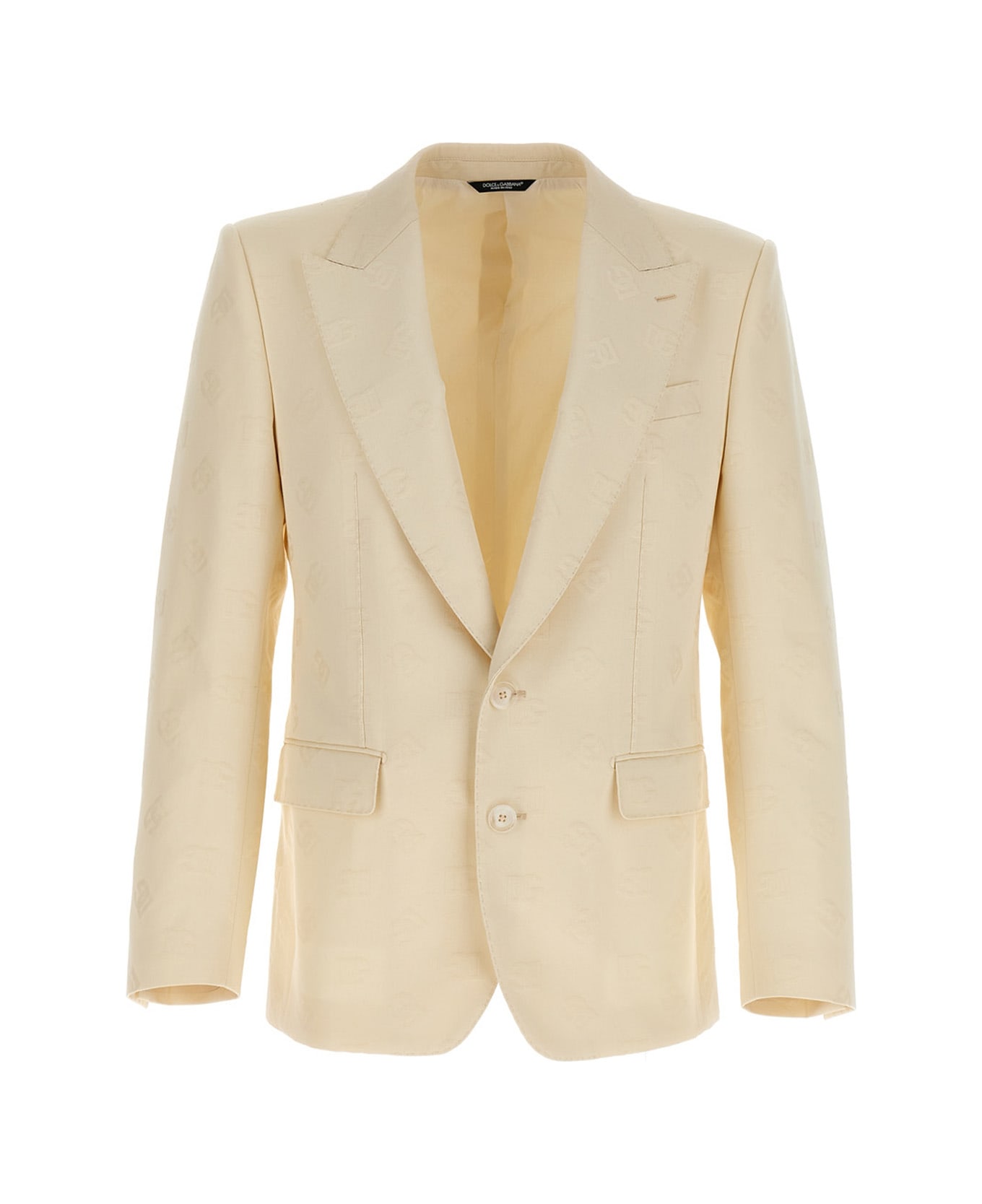 Dolce & Gabbana Single-breasted Blazer With Jacquard Logo All-over - Beige