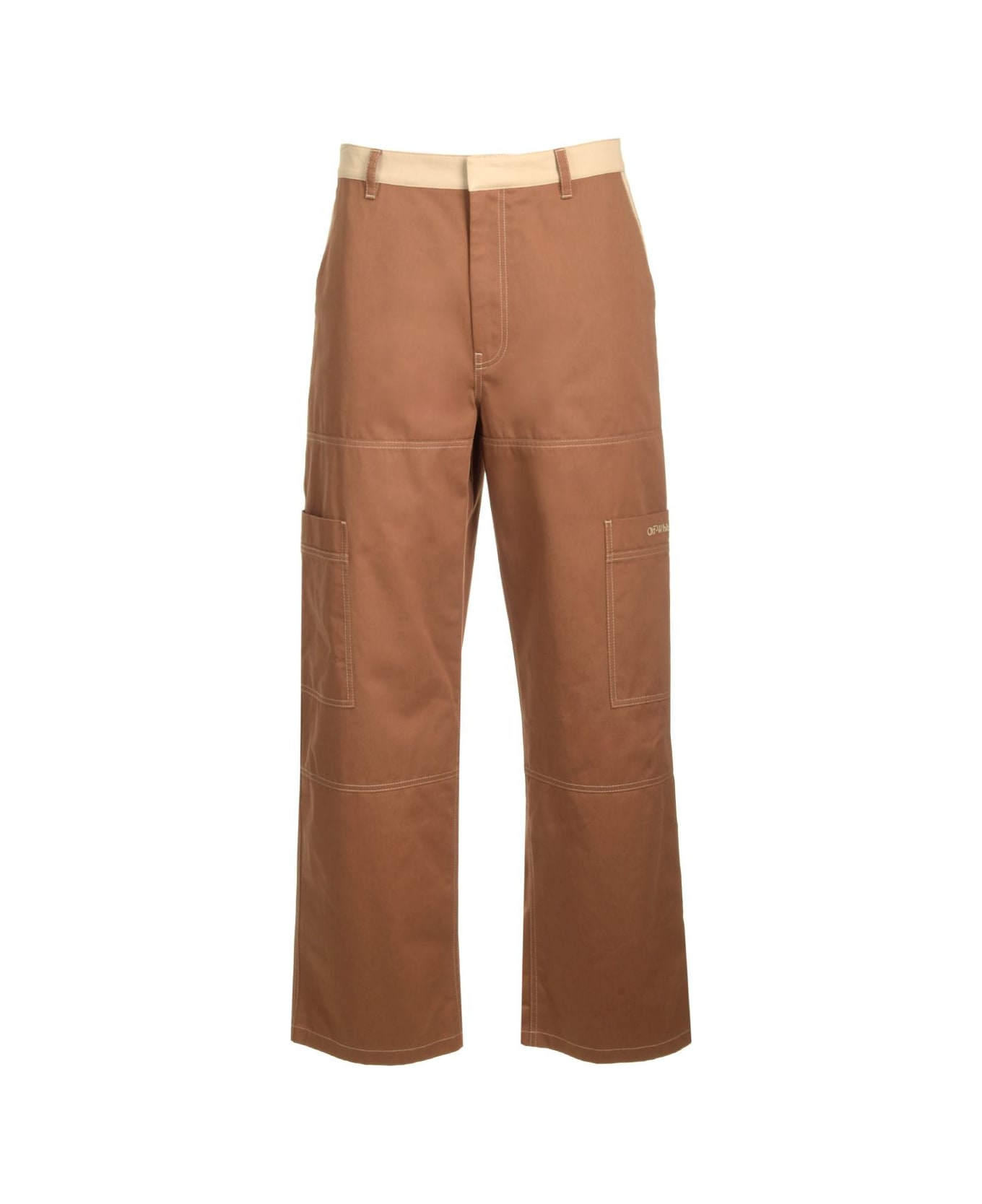 Off-White Cotton Cargo Pants - Brown