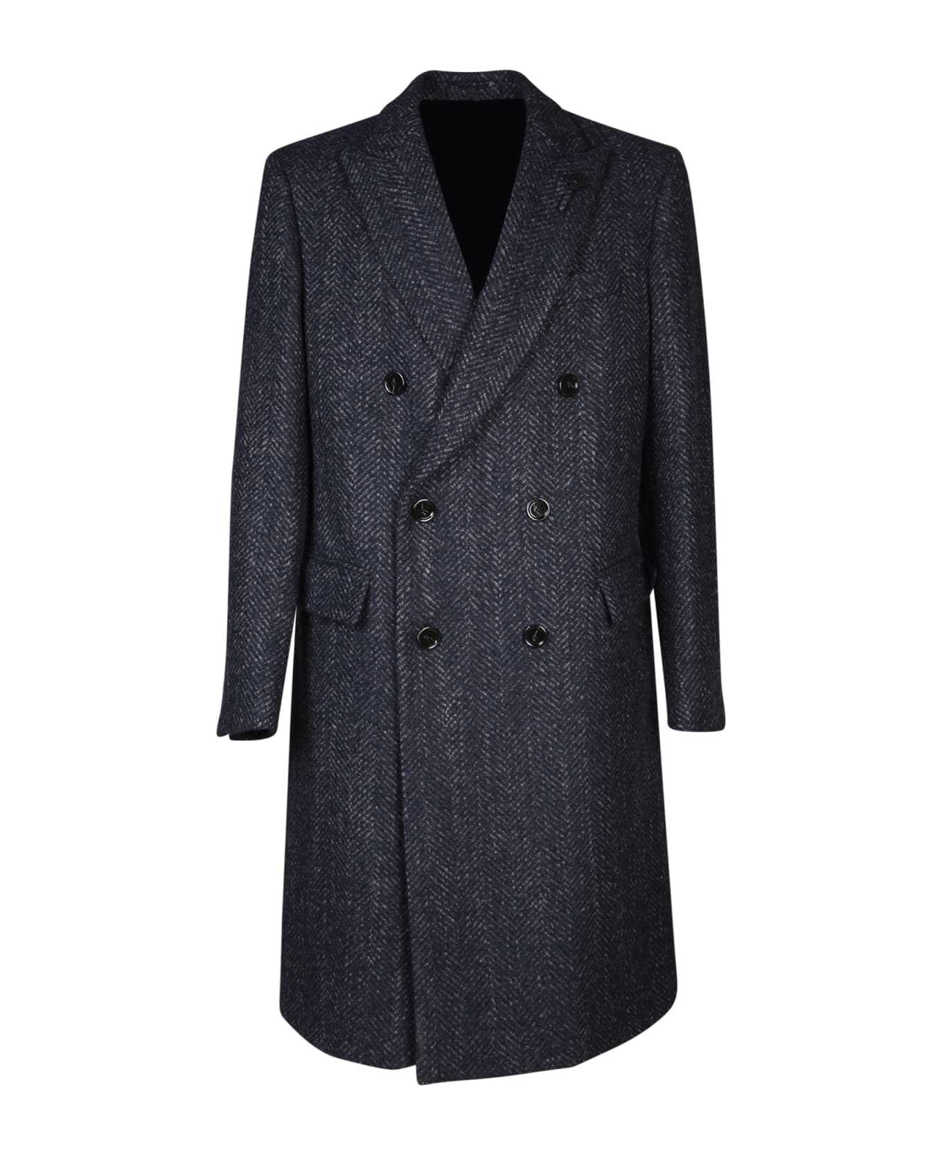Lardini Grey/blue Herringbone Double-breasted Coat - Blue