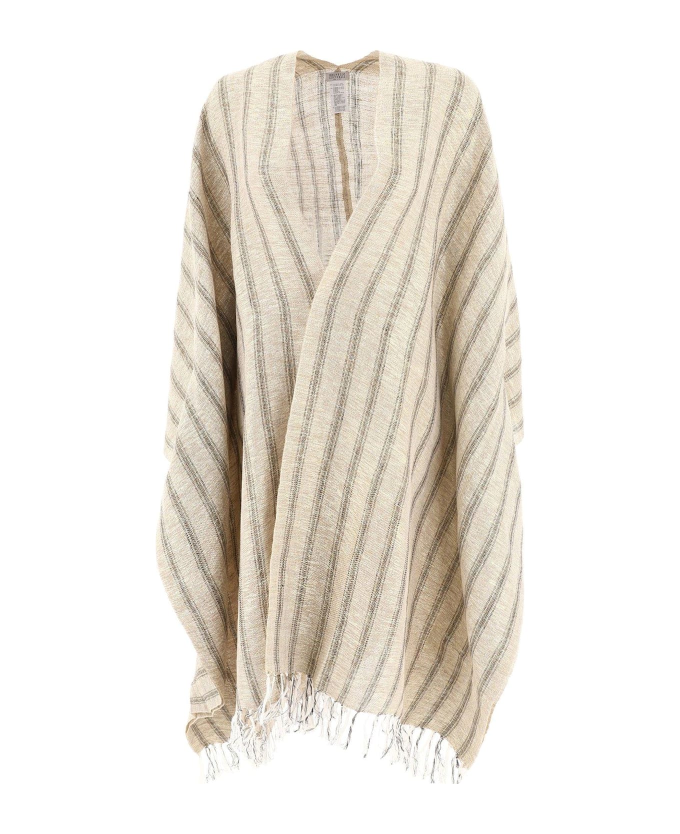 Brunello Cucinelli Striped Asymmetric Hem Poncho - Grey/ deep black