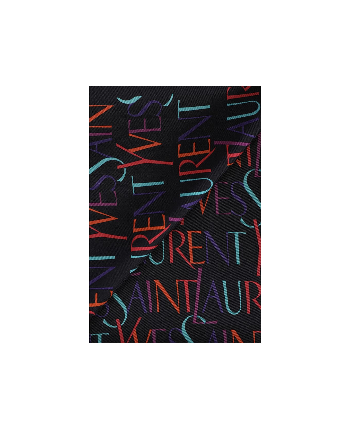 Saint Laurent Scarf In Silk With Printed Logo Sign - Black/multicolor