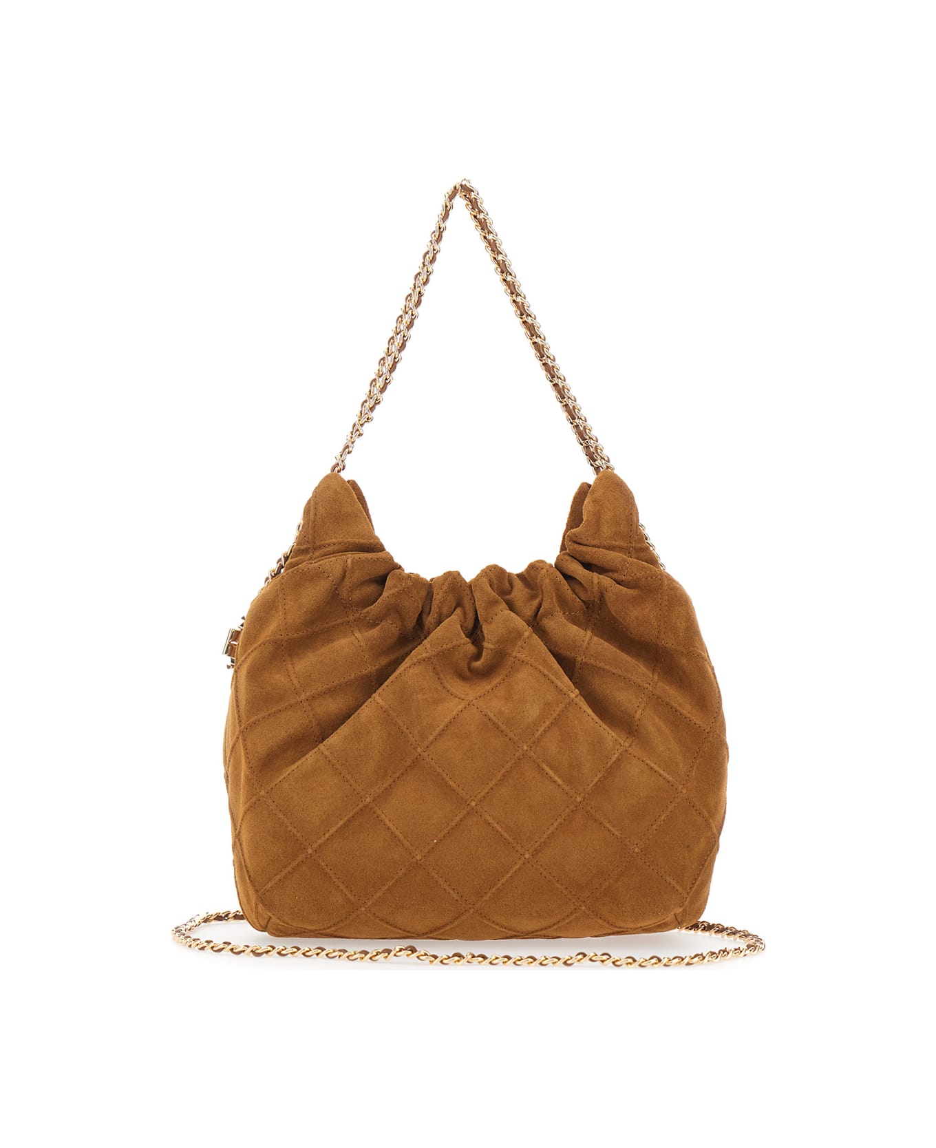 Tory Burch 'fleming Mini' Brown Shoulder Bag With Chain Strap And Metallic Pendant With Logo In Suede Woman - Brown