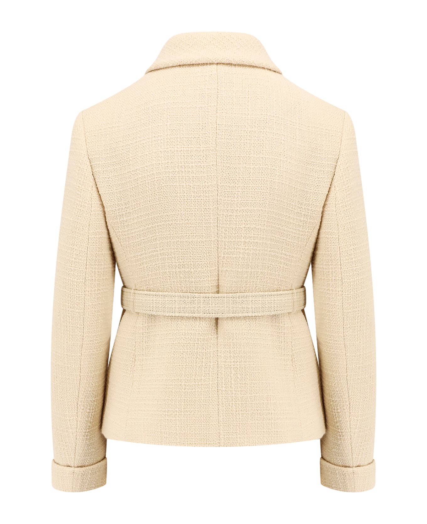 Wool Blazer With Leather Belt And V Gold Buckle - Thumbnail 3