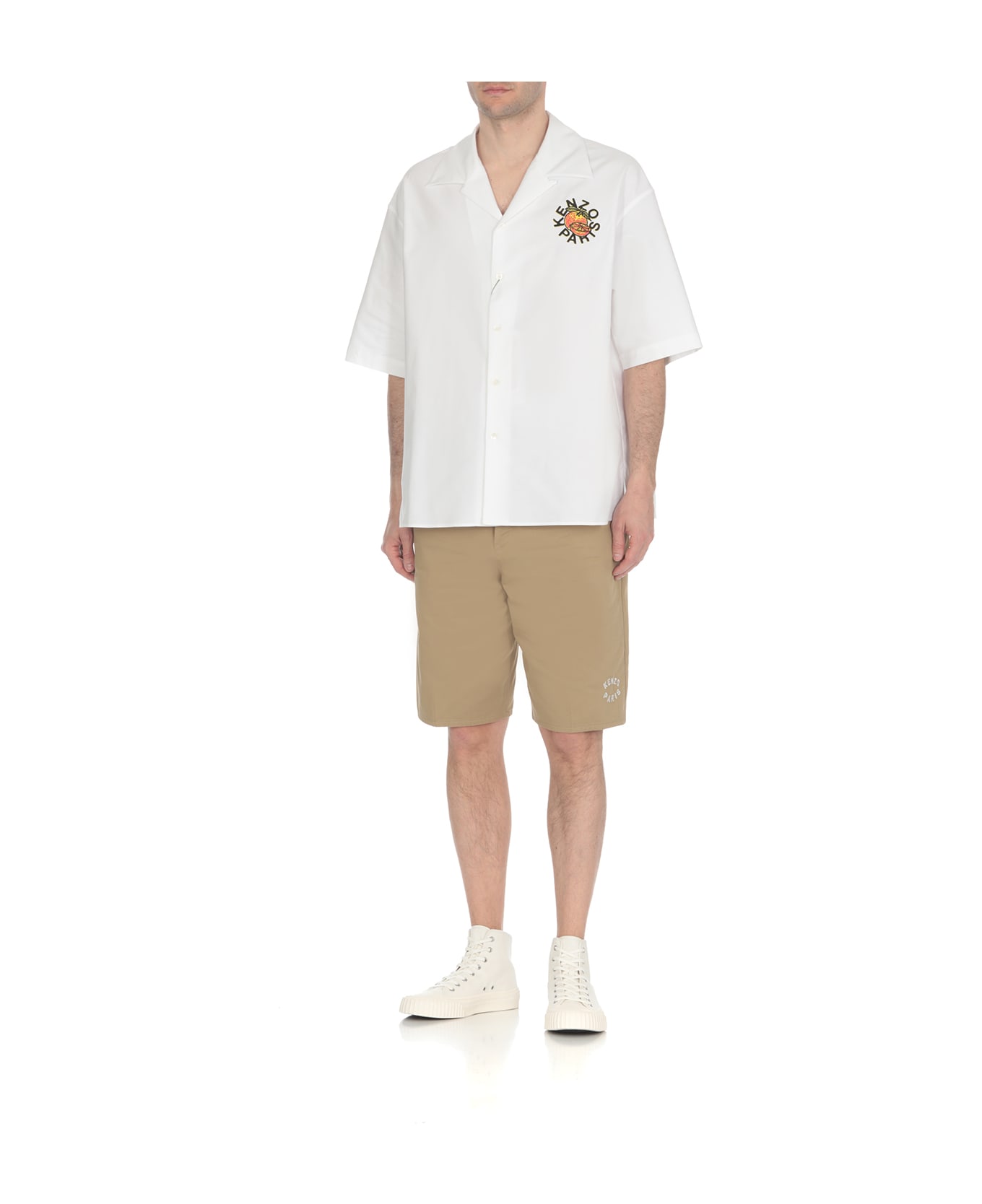 Kenzo Logo Patch Collared Short-sleeve Shirt - White シャツ
