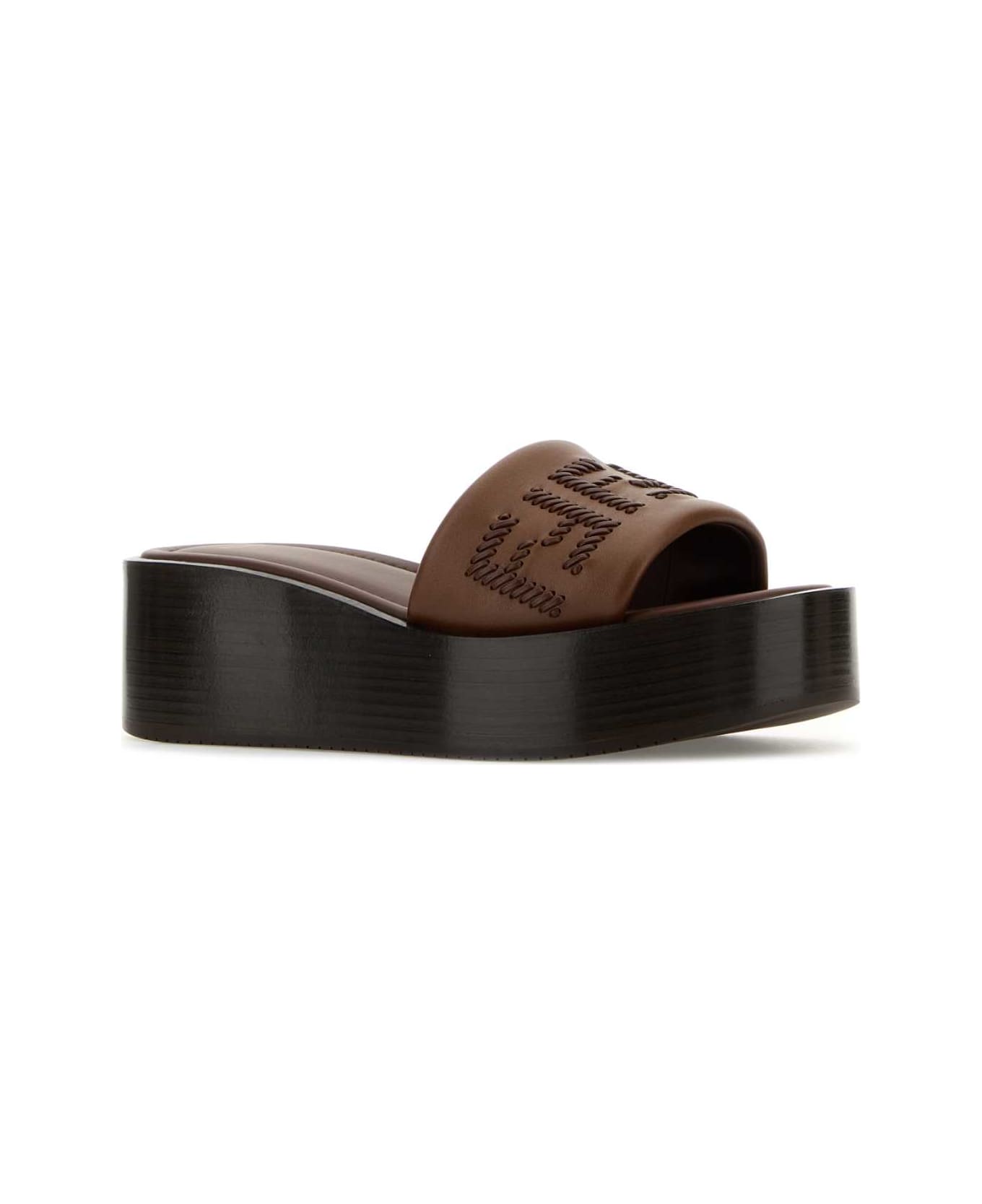 Fendi Brown Leather Fendi Sunshine Slippers - CUIR