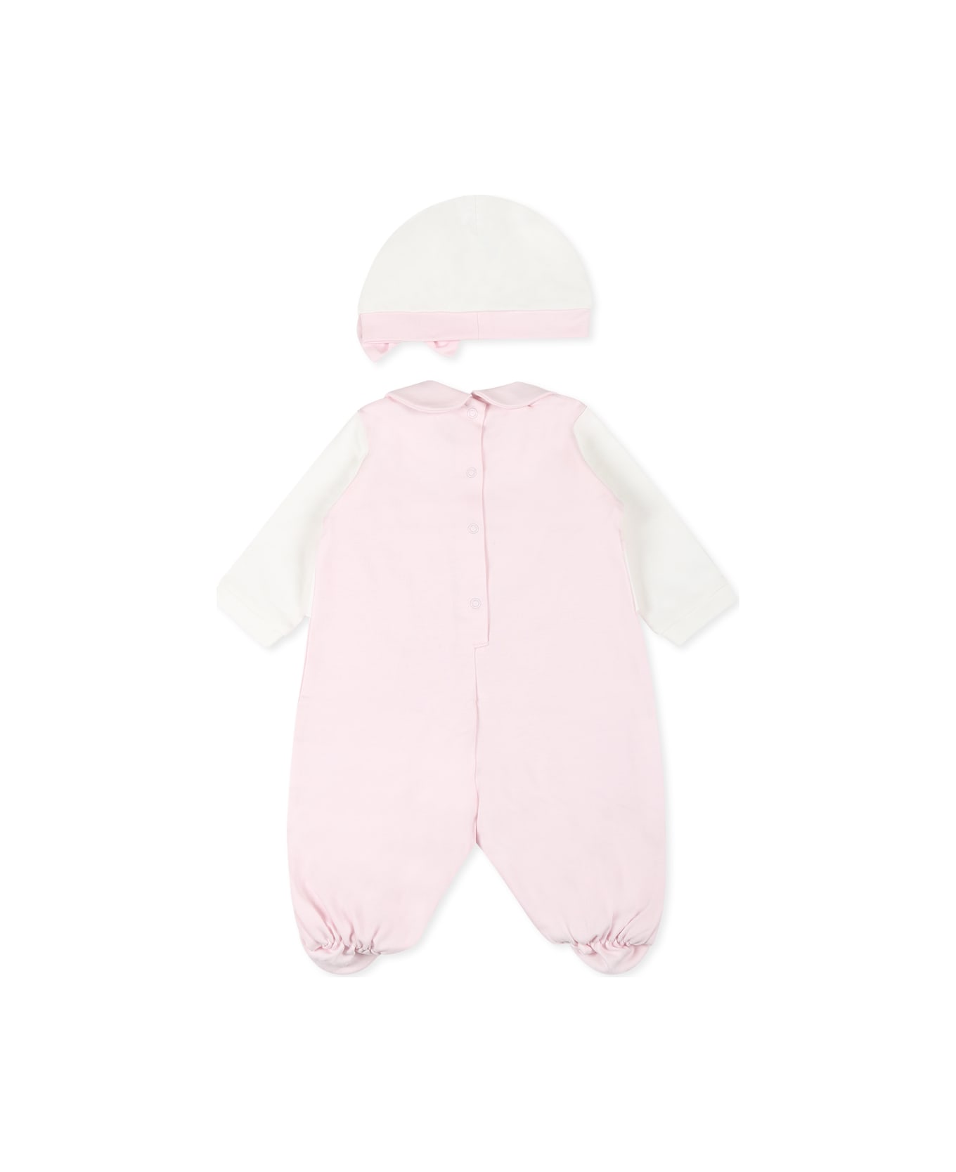 Monnalisa Pink Babygrow Set For Baby Girl With Logo - Pink ボディスーツ＆セットアップ